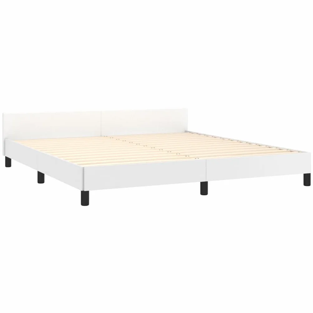 Sztuczna skóra z regulowanym zagłówkiem 160x200 cm biały | Rama łóżka z zagłówkiem biała 160x200 cm sztuczna skóra regulowana wysokość stabilna nóżki