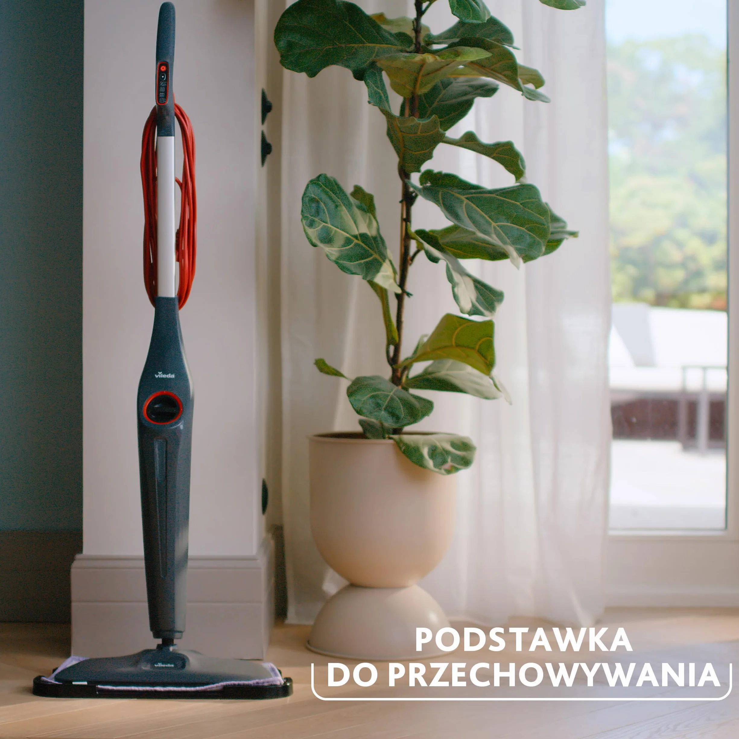 Mop parowy Vileda Steam Plus Pro XXL, zabija do 99,9% bakterii i wirusów, idealny do delikatnych podłóg, z 4 trybami pary, posiada podstawkę do przechowywania