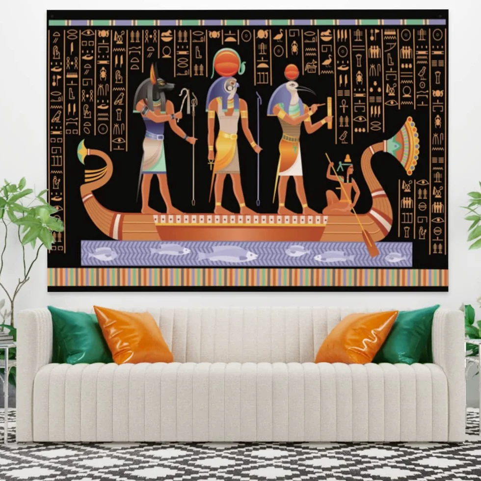 YONGFOTO 100x70cm Starożytny Egipt gobelin z hieroglifami do salonu