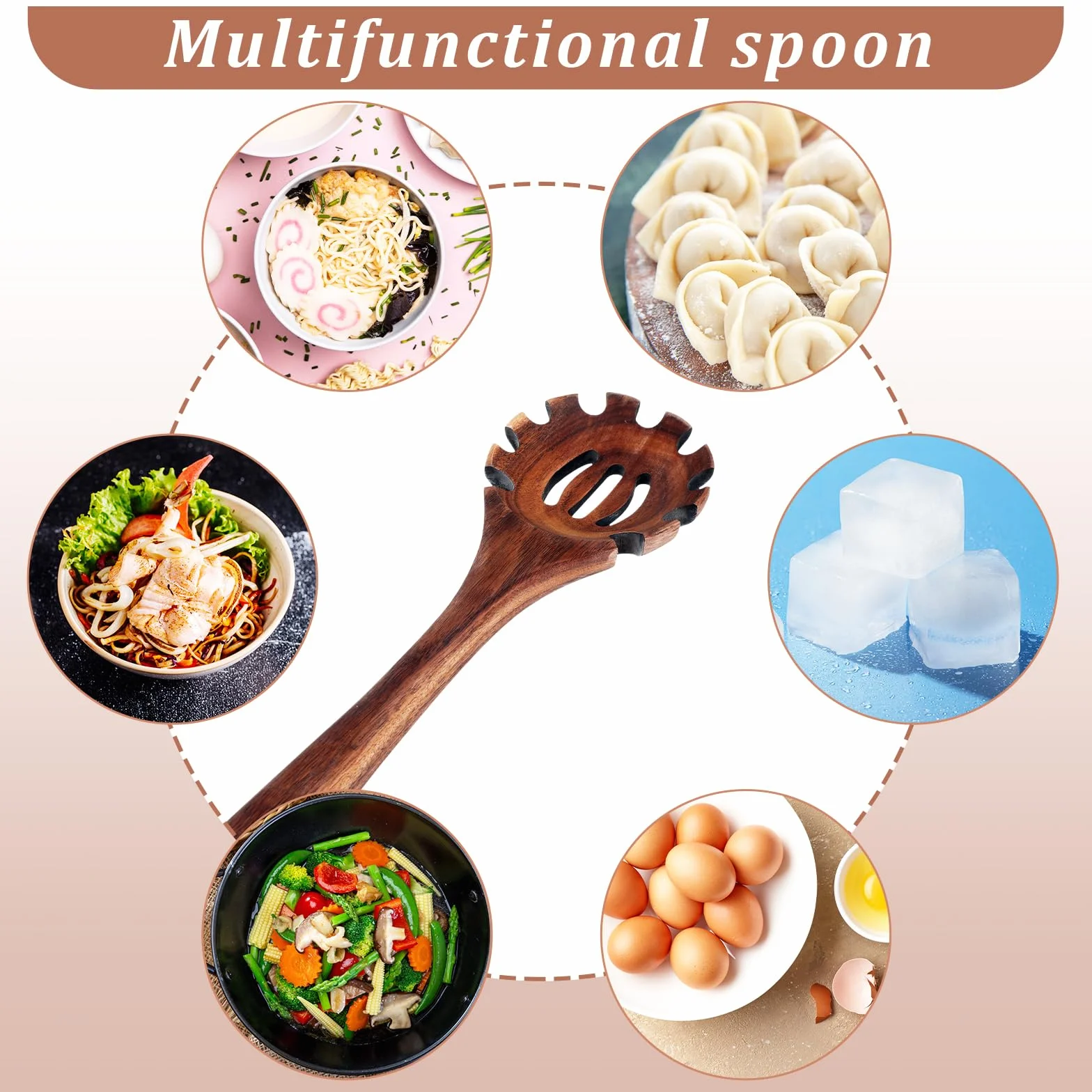 Nogeqi Drewniana łyżka do spaghetti, 30 cm, wysokiej jakości szczypce do spaghetti, szpatułka do makaronu z zębami, drewniany przyrząd do makaronu z otworem do zawieszania, możliwość zawieszenia