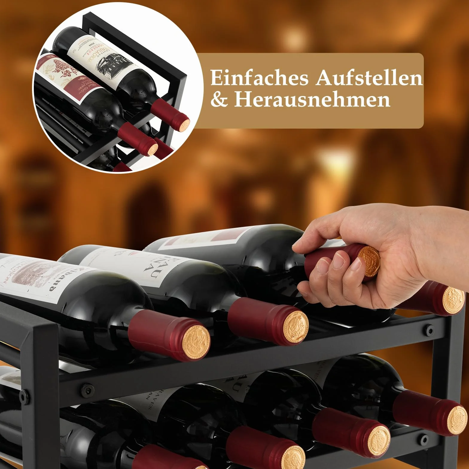 COSTWAY 2-poziomowy regał na wino z metalu, stojak na butelki, stojak na 8 butelek, stojak na butelki wina, uchwyt na wino do kuchni, spiżarni, baru i piwnicy, 42,5 x 24,5 x 20,5 cm, JV10899DE