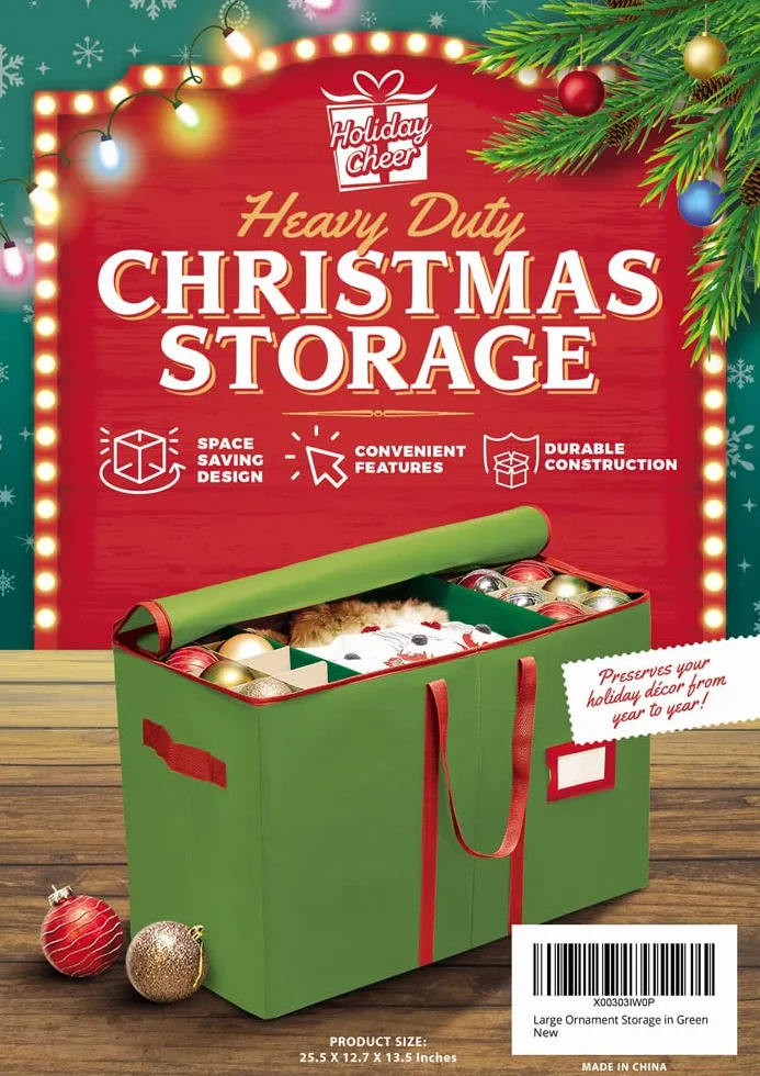 Holiday Cheer Wysokiej jakości pojemnik na bombki bożonarodzeniowe, idealny na dekoracje świąteczne i pudełko do przechowywania ozdób, pasuje do 128 ozdób świątecznych - tkanina odporna na rozdarcie