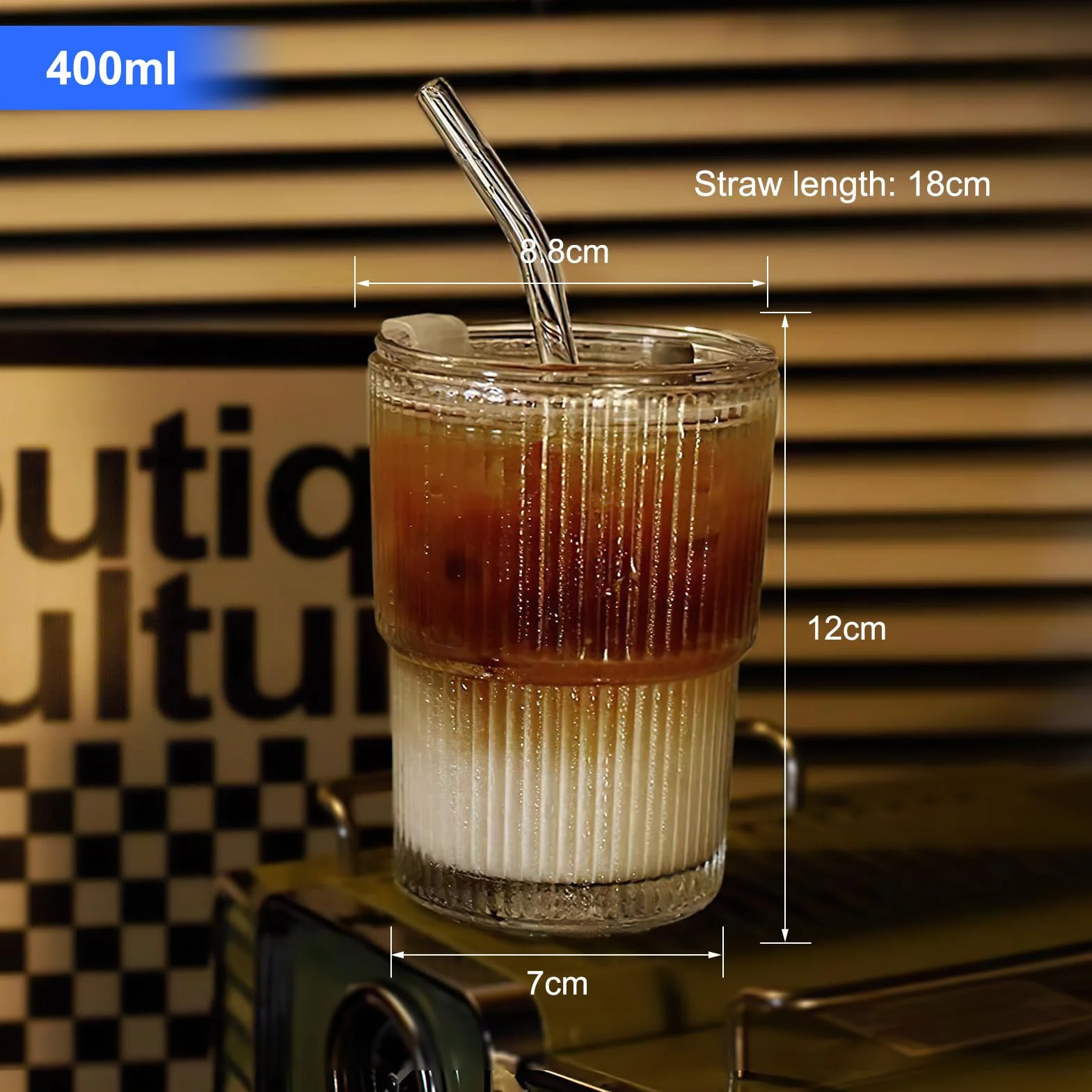2 sztuki szklanego kubka o pojemności 400 ml z pokrywką i słomką, szklany kubek na smoothie ze słomką, szczelny, wodoodporny kubek podróżny na kawę, kubek na mrożoną kawę
