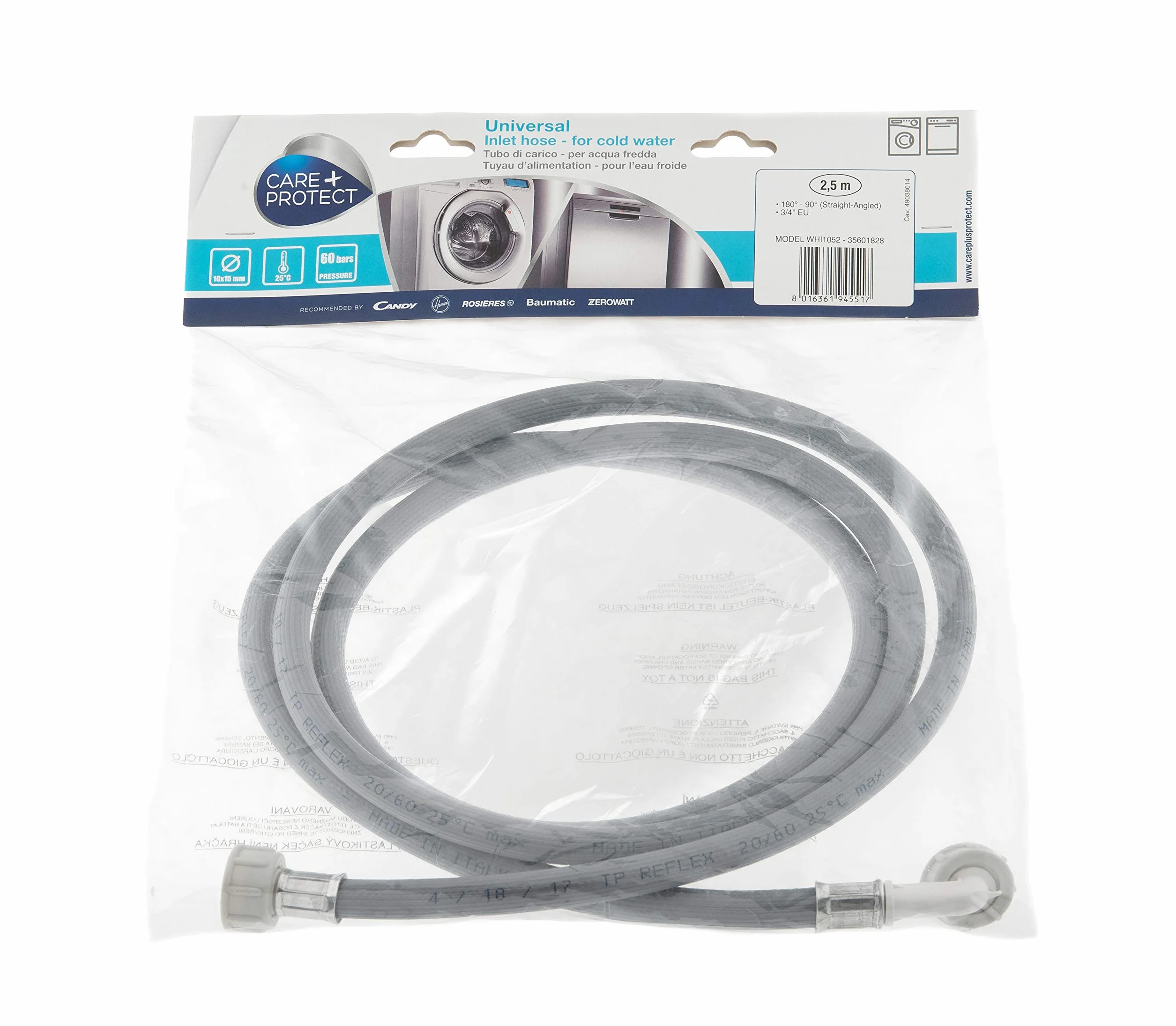 CARE+PROTECT – Fredda wąż wodny (WHI1052) do pralek i zmywarek/uniwersalny/elastyczny wąż o średnicy 10 x 15 mm/tworzywo sztuczne/długość: 2,5 m