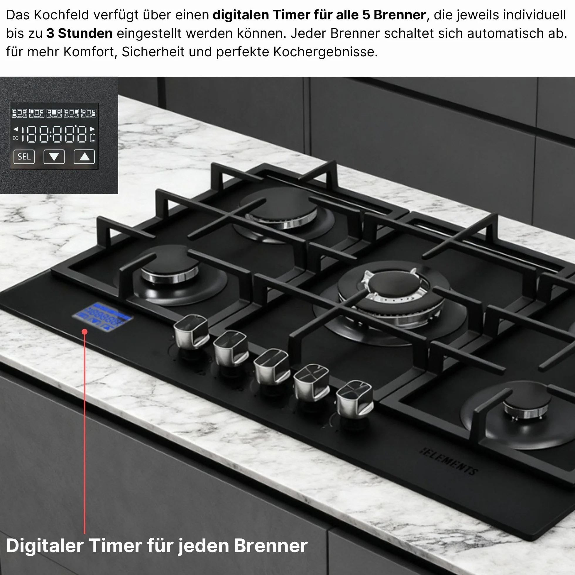 AQUA CLEAN zestaw kuchenek gazowych | piekarnik do zabudowy 60 cm | kuchenka gazowa z 5 żarówkami | kuchenka gazowa z timerem | zabezpieczenie przed dziećmi | grill | gorące powietrze | Aqua Clean