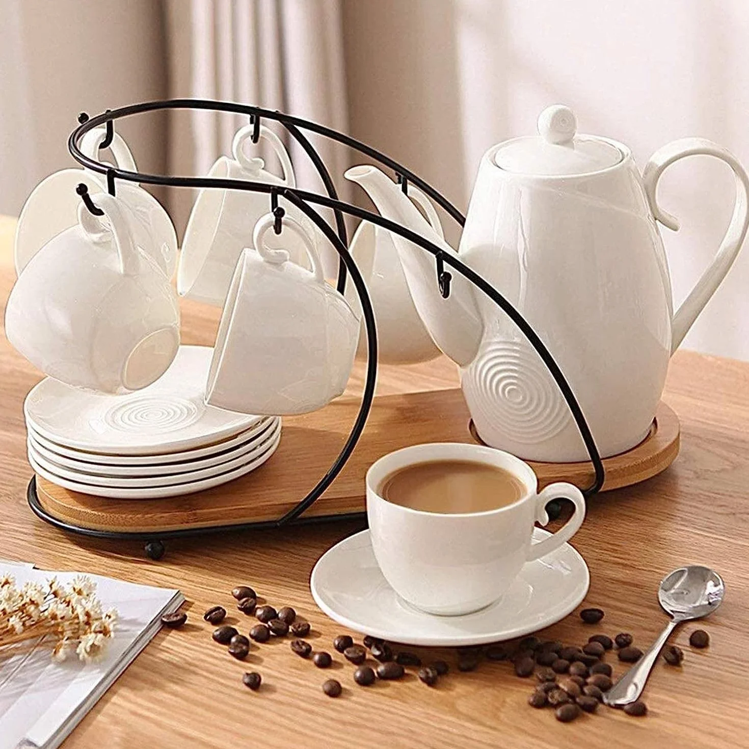 Serwis Do Kawy Na Przyjęcie 14 Sztuk Ceramiczny Zestaw Do Herbaty Szkliwiona Porcelana Serwis Kawy I Z Uchwytem Na Kubek Kubki Czajniczek Taca Popołudniowa Herbata Popołudniowa