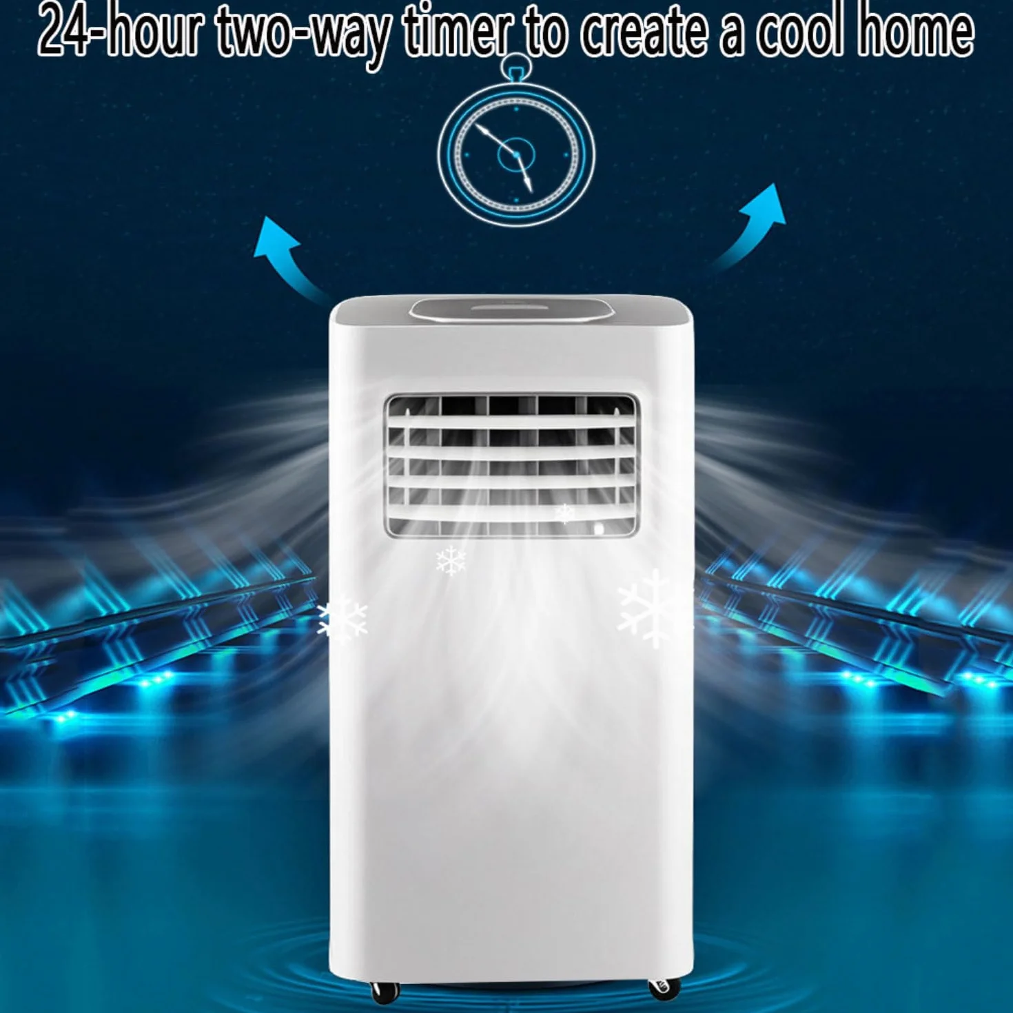 Przenośny klimatyzator 8000 BTU, chłodzi 300 m2, pilot, timer, zestaw instalacyjny, 2 prędkości, wentylator oscylacyjny