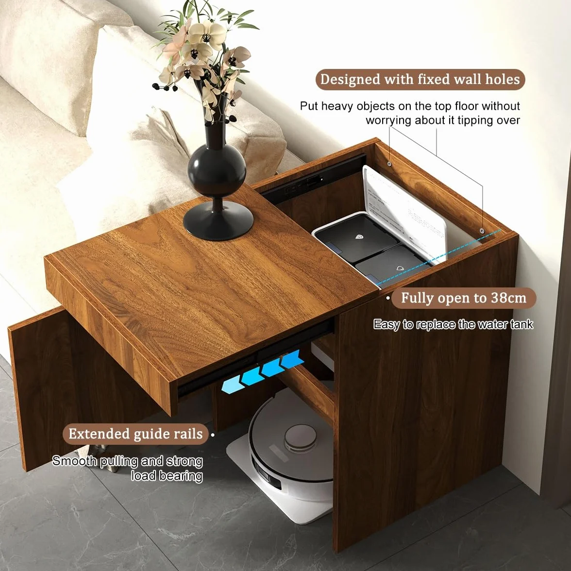 Robot Vacuum nd Cabinet Sto Solut z drzwiami do odkurzaczy koniec tabfor dom biuro i salon freending drewniany (biały)