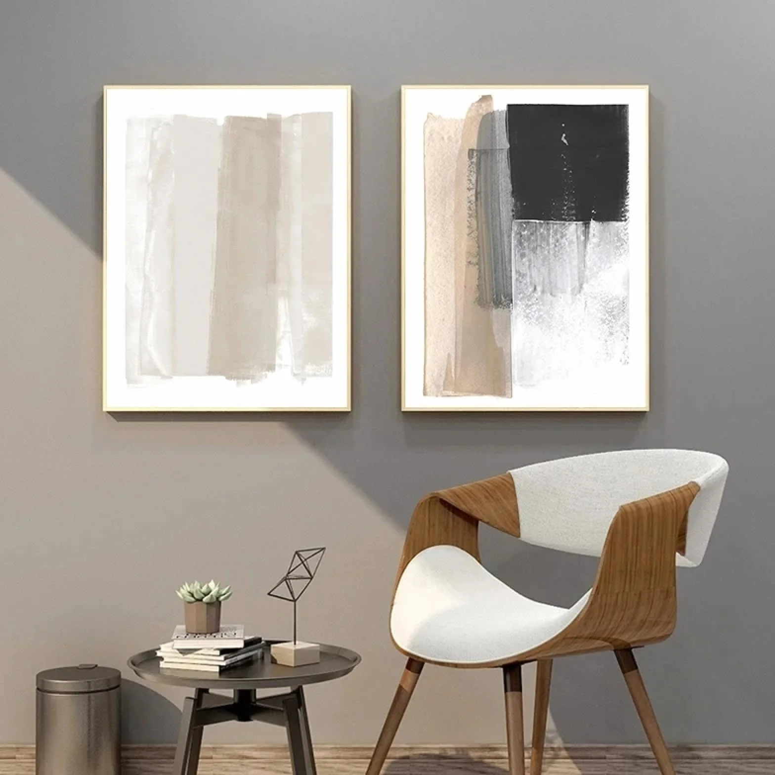 ZHAOLIN Abstrakcyjna beżowa różowa czarna szara farba obraz na płótnie, minimalistyczny styl boho obrazy do salonu dekoracja ścienna plakat 60 x 80 cm (24 x 31 cali) x 3 bez ramy