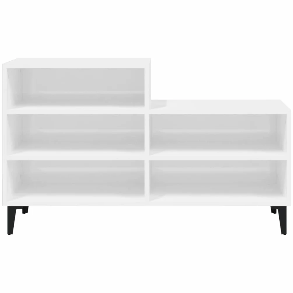 Regał na buty, wysoki połysk, biały, materiał drewnopochodny z metalowymi nóżkami 102 x 36 x 60 cm, 5 półek, płaski, wąski, do korytarza, korytarza, sypialni, porządku i przechowywania, z