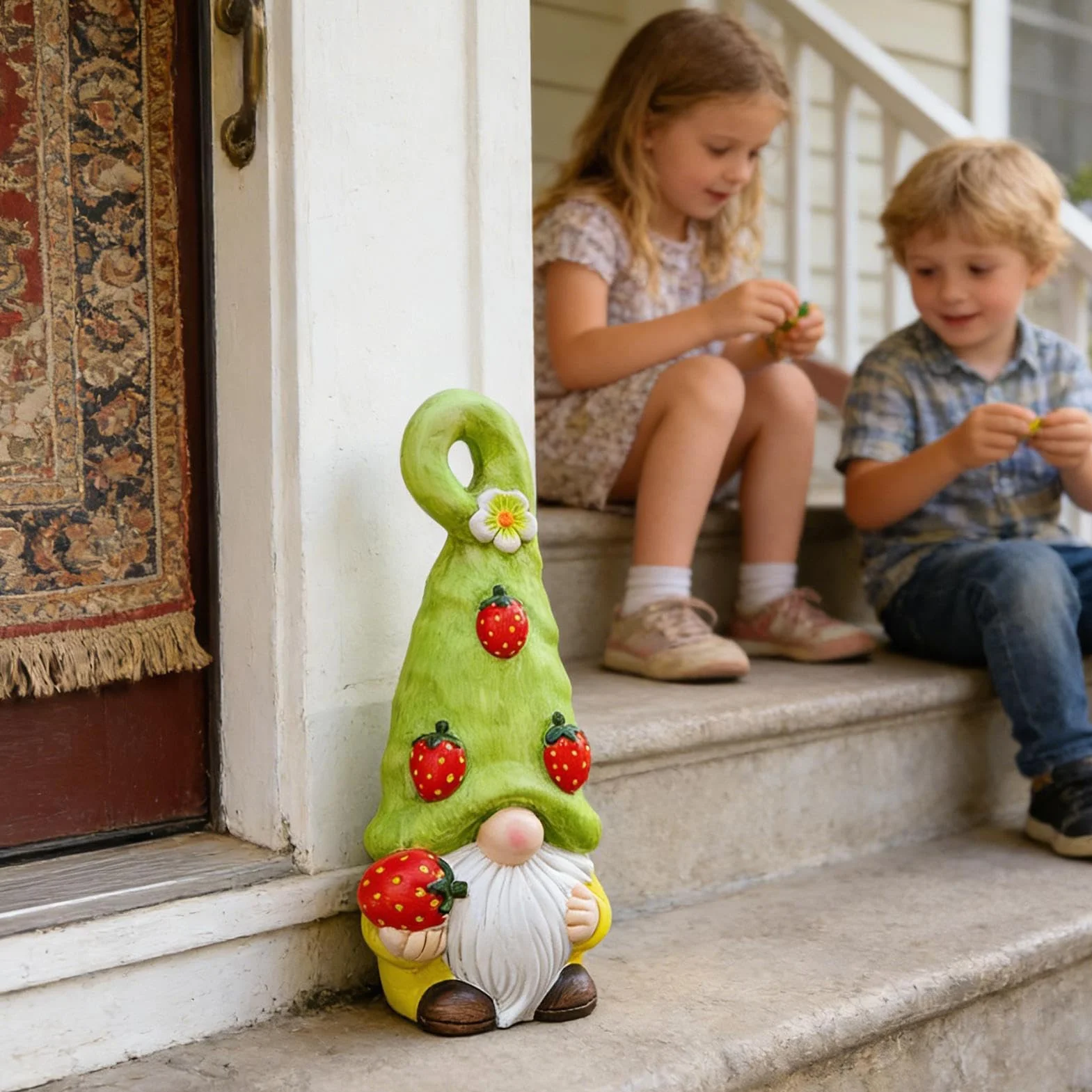 Miniaturowe Krasnale Statuetki Ceramiczna figurka krasnala z owocami | Wiosenna Rzeźba Krasnali Do Ogrodu, Gabinetu, Pokoju Dziecięcego, Stolika Nocnego, Półek Ekspozycyjnych, Salonu, Półki,
