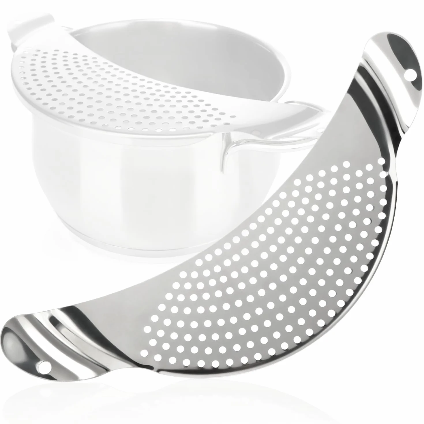 COM-FOUR® sitko do garnków - sitko w ksztalcie pólksiezyca - kratka ociekowa do misek, patelni i garnków 24 cm - pólokragle sitko, sitko do makaronu mozna myc w zmywarce, stal nierdzewna 430