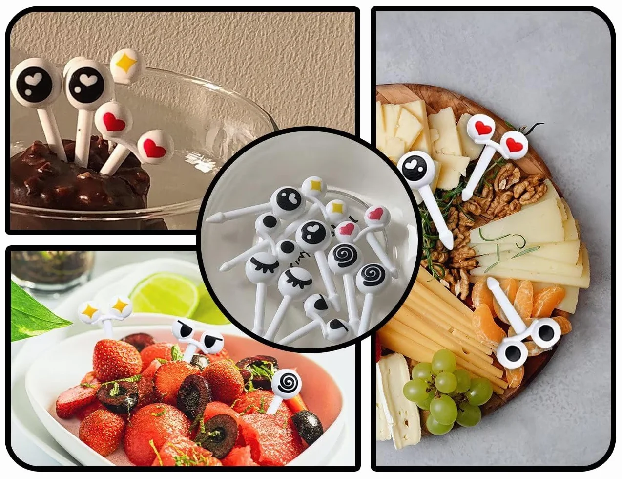 KAPSING Food Picks, przepiękne widelce do owoców dla dzieci, mini widelec do przekąsek, przepiękne duże oczy (70 sztuk)
