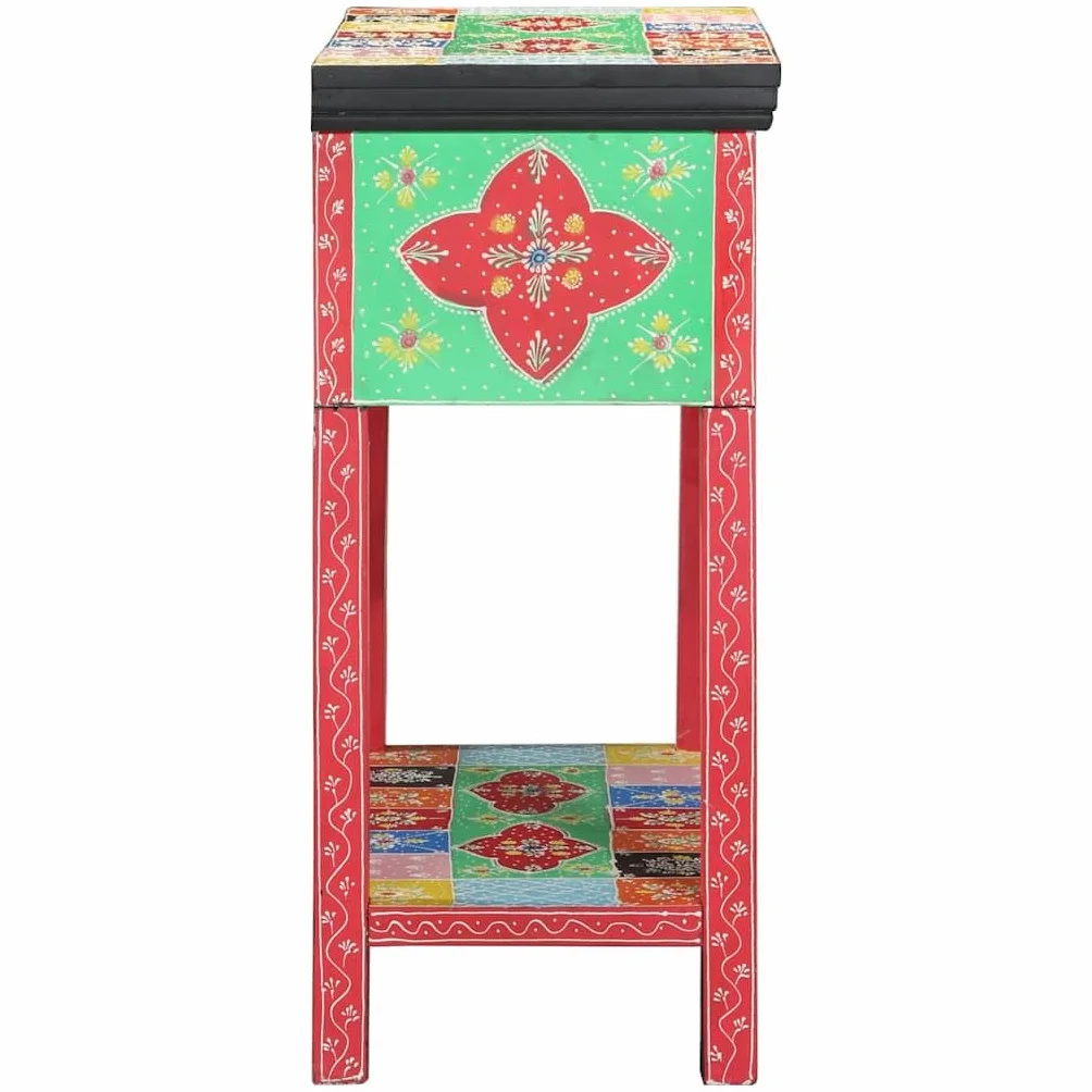 Hothingwell Wielokolorowa konsola boho 80 cm, z litego drewna akacjowego i drewna inżynieryjnego, kolorowy design do salonu lub sypialni, przestronny blat i solidna konstrukcja, przechowywanie