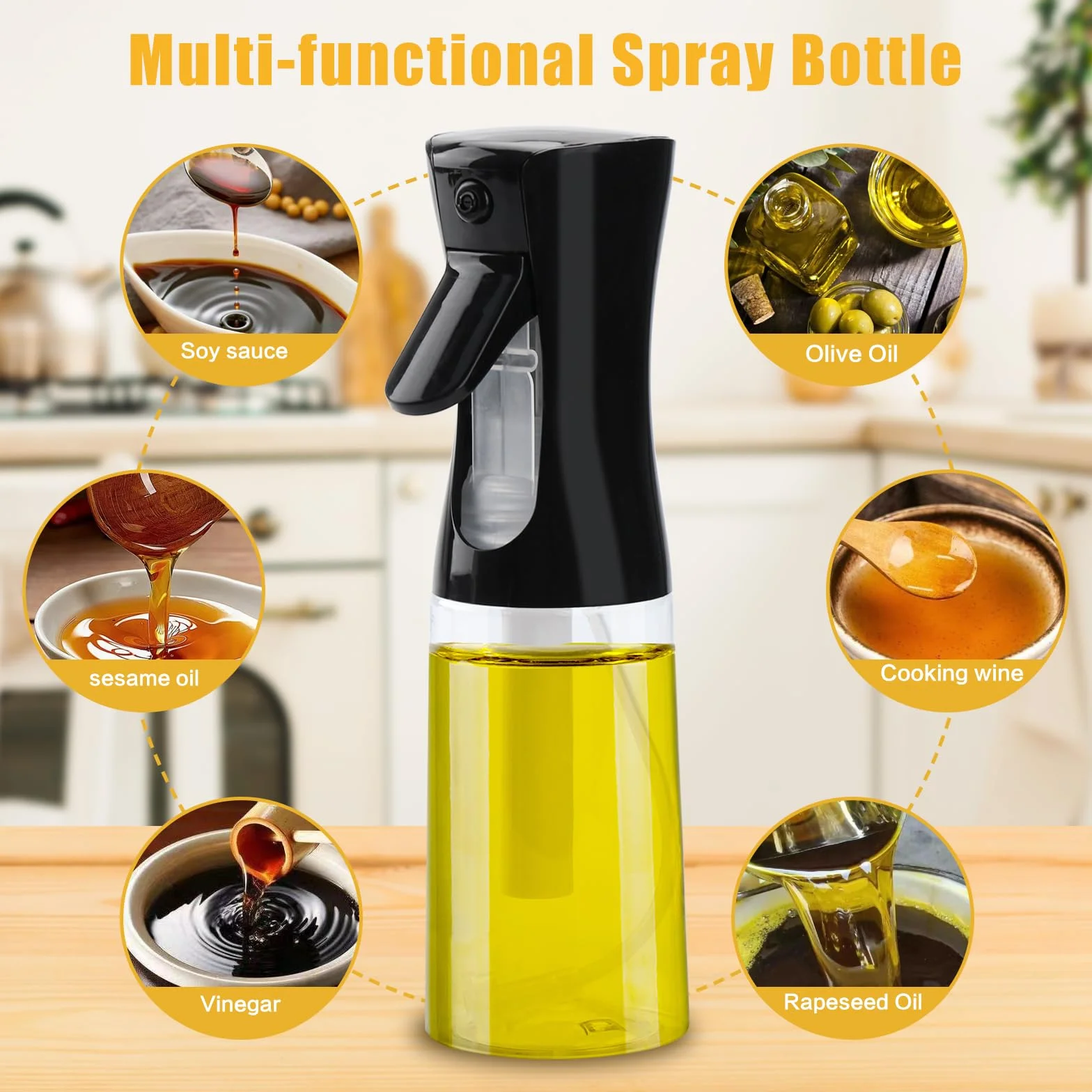 Opryskiwacz do oleju spożywczego, szklany, butelka z rozpylaczem 200 ml, rozpylacz oleju do kuchni, grillowania, sałaty, BBQ, frytkownicy na gorące powietrze, pieczenia, 2 sztuki (czarny + biały)