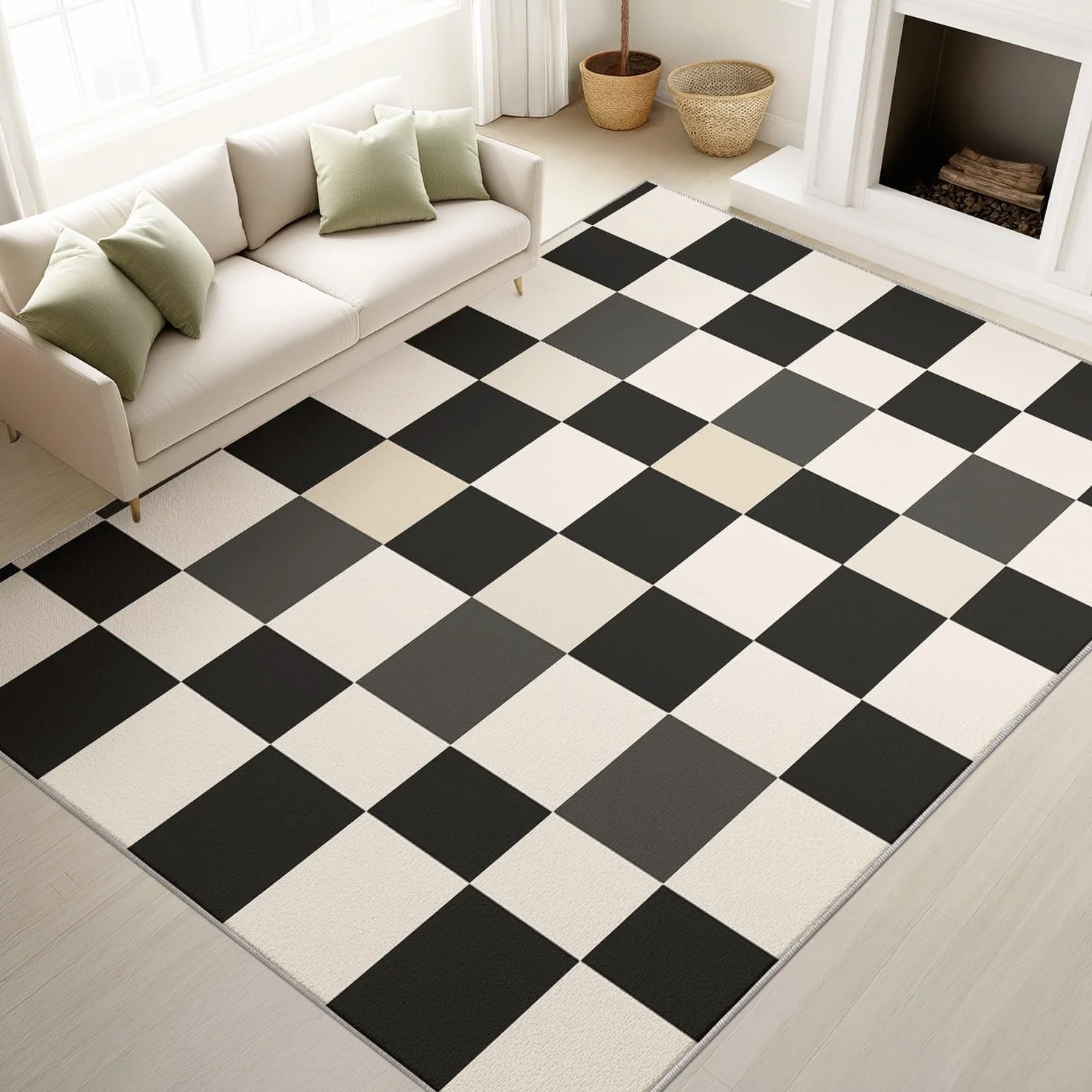 Générique Dywan nadający się do prania w pralce nowoczesna szachownica 80 x 120 cm Minimalistyczny antypoślizgowy dywan kwadratowe kolorowe klocki salon sypialnia kuchnia wejście pokój relaks