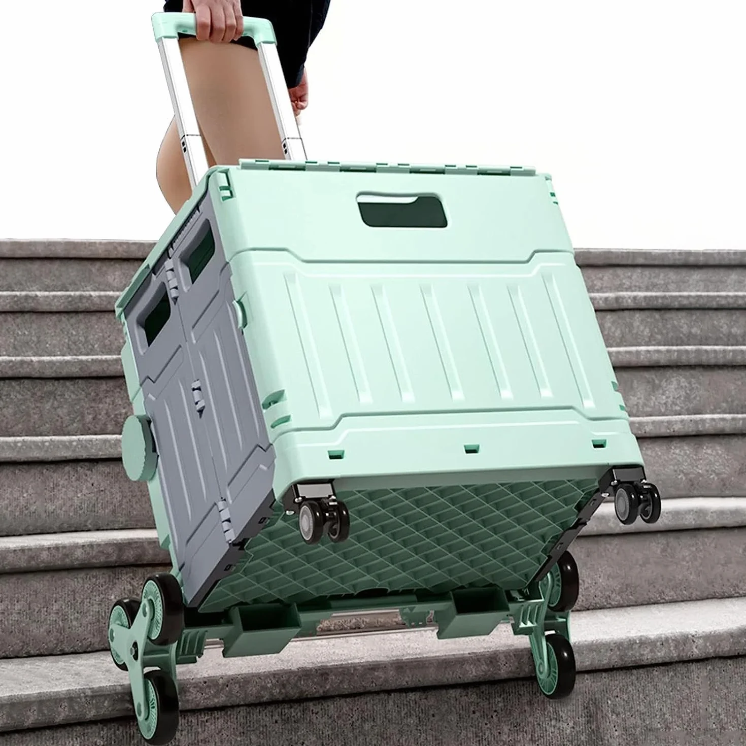 Składany wózek na zakupy z pokrywką, teleskopowy uchwyt, nośność 50 kg, lekki aluminiowy i plastikowy wózek spożywczy, przenośny, wózek wspinaczkowy (zielony)