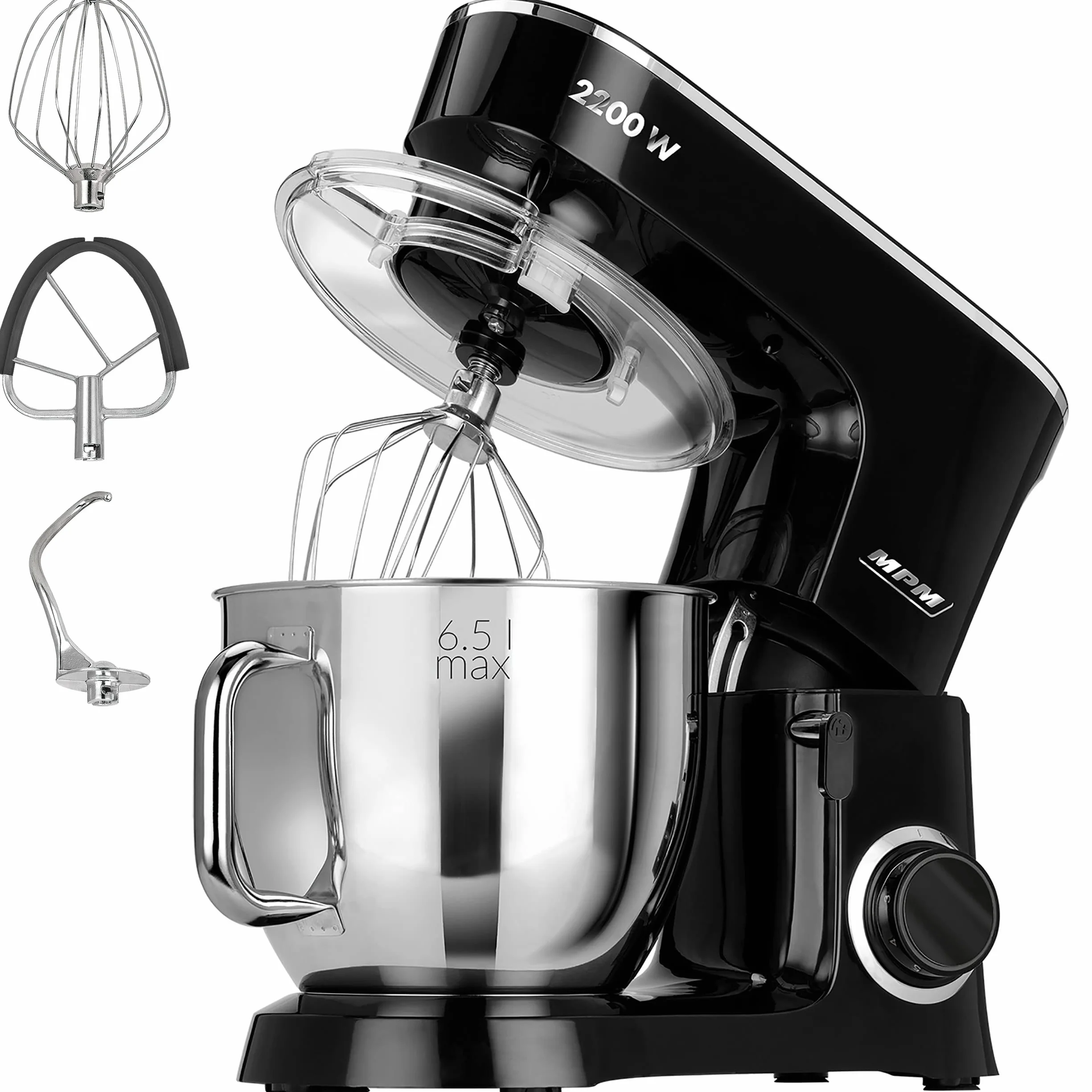 MPM MRK-19B robot kuchenny, piekarnia, profesjonalny blender, ugniatarka, ciasto, orbital + waga, 2200 W, maks. 6,5 l, miska ze stali nierdzewnej, 6 stopni prędkości + funkcja pulsu, system