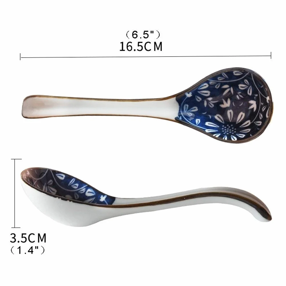 Łyżki do zup Japoński styl długi uchwyt łyżka domowy ceramiczny łyżka kolacja łyżka z niebieskim wzorem kreatywny stołowe wysokiej temperatury odporne na niski poziom 4 paczka Łyżki deserowe (Color :
