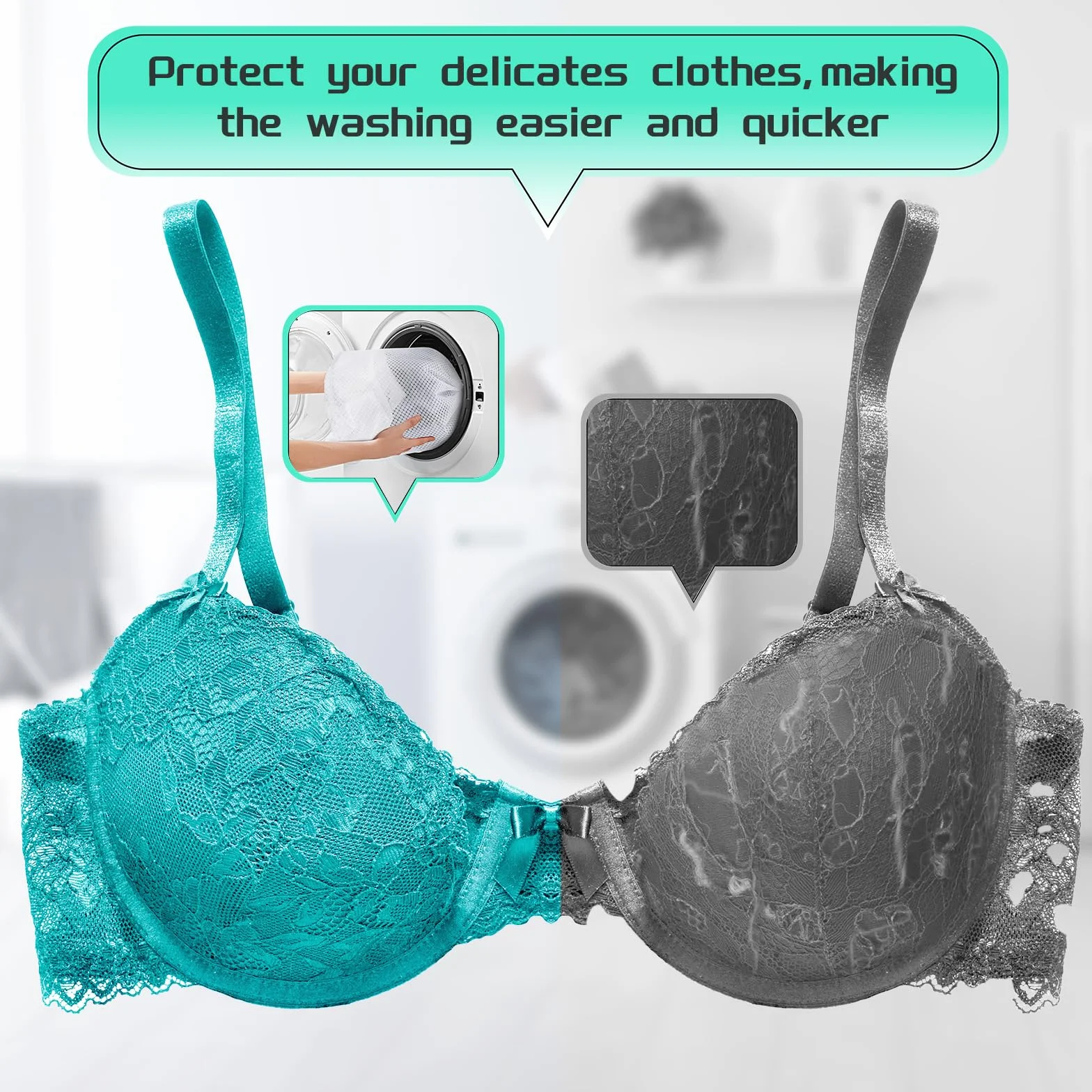 AiQInu worki na pranie siatka 40x30 cm zestaw z stoperem
