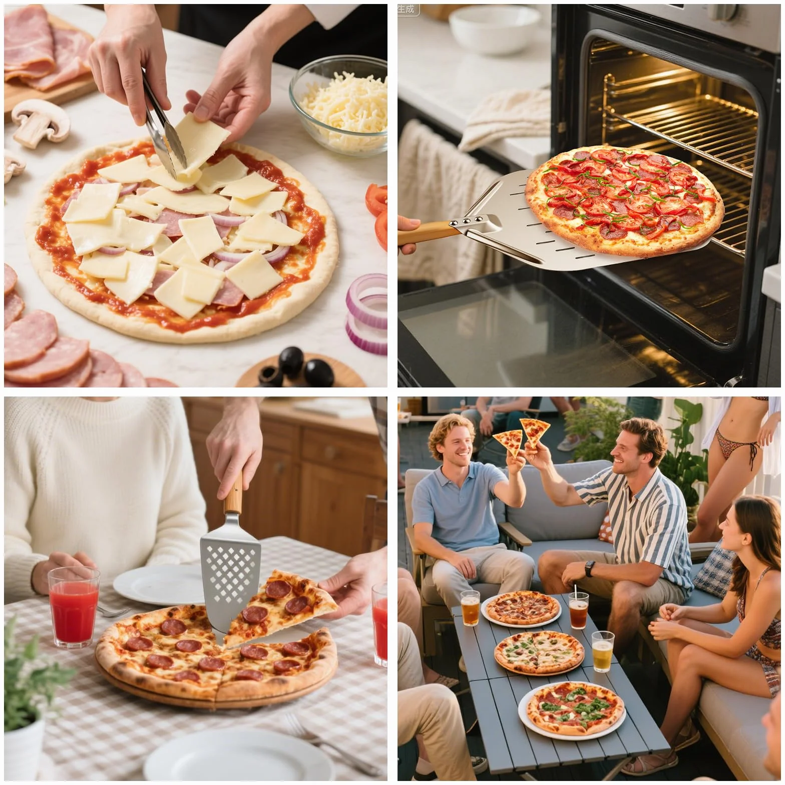 Łopata do pizzy Foydream,nóż do pizzy ze stali nierdzewnej z wyjmowanym uchwytem,​​łopata do pizzy 30,5 * 39 cm i 43 cm ergonomicznym drewnianym uchwytem, ​perforowana pizza do pieczenia chleba w domu