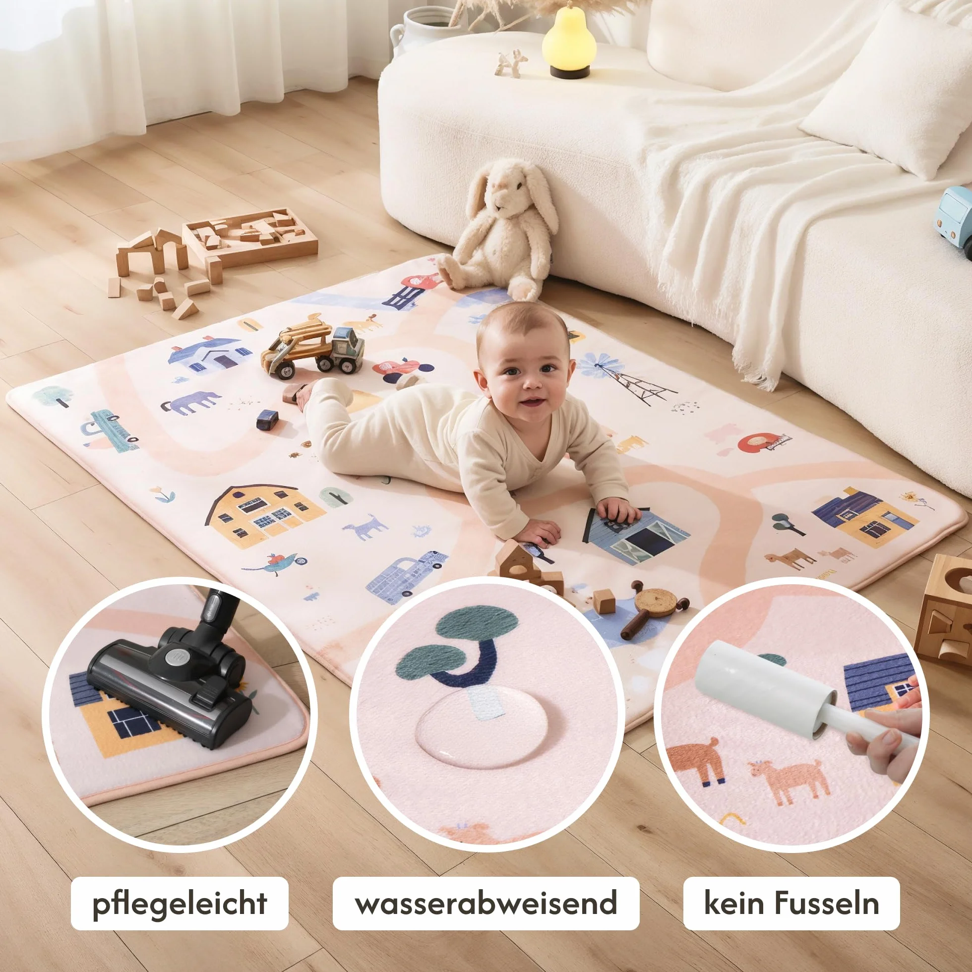 Premium Duża Koralowa Welurowa Mata do zabawy dla niemowląt 160x120x1.5cm – Wysokogatunkowa mata z pamięcią kształtu dla dzieci – Stylowa mata do zabawy na podłodze z antypoślizgowym podkładem do