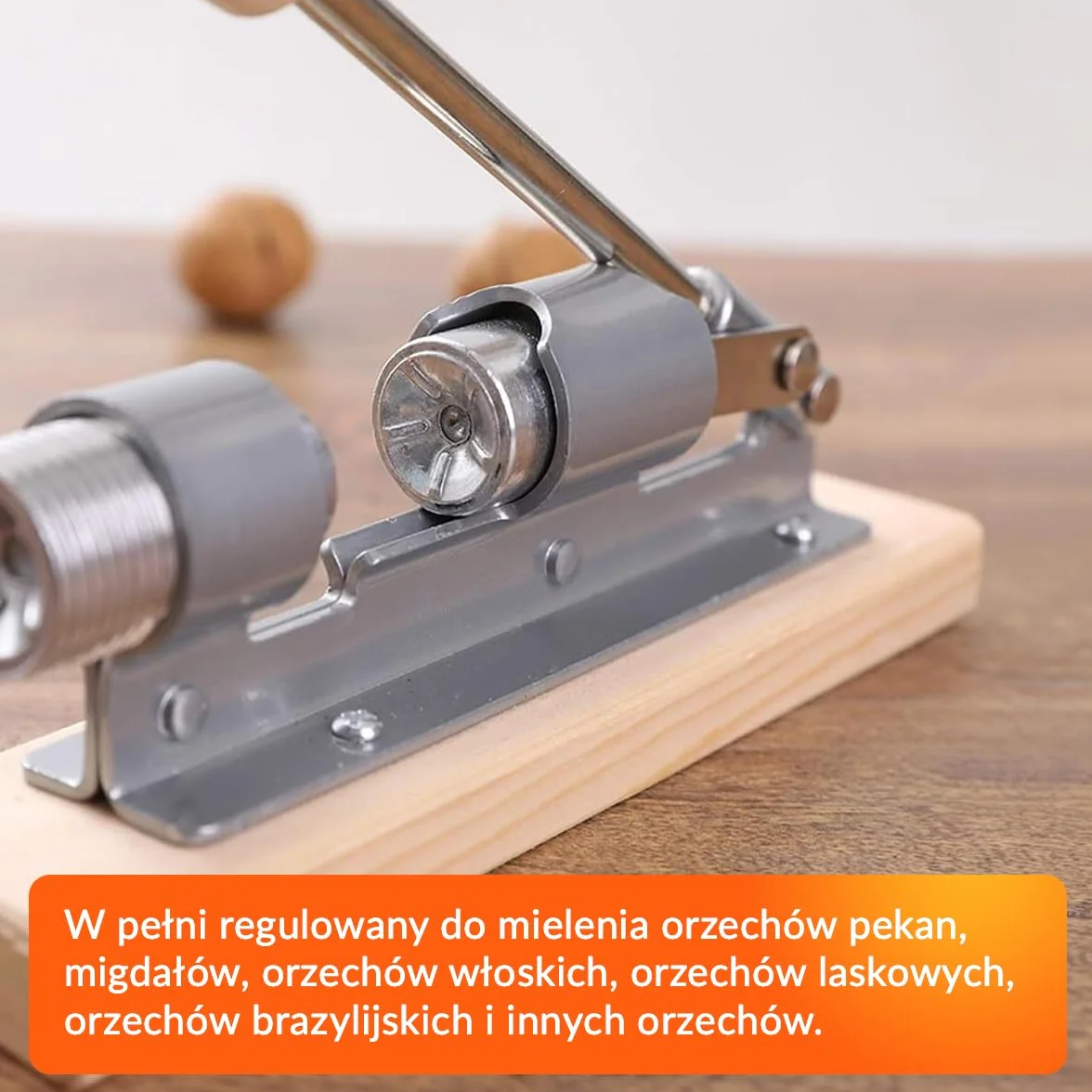 Rozstawny dziadek do orzechów ze stali nierdzewnej z drewnianą podstawą – wytrzymały przyrząd do usuwania skorupek i orzechów do kuchni – 20 cm