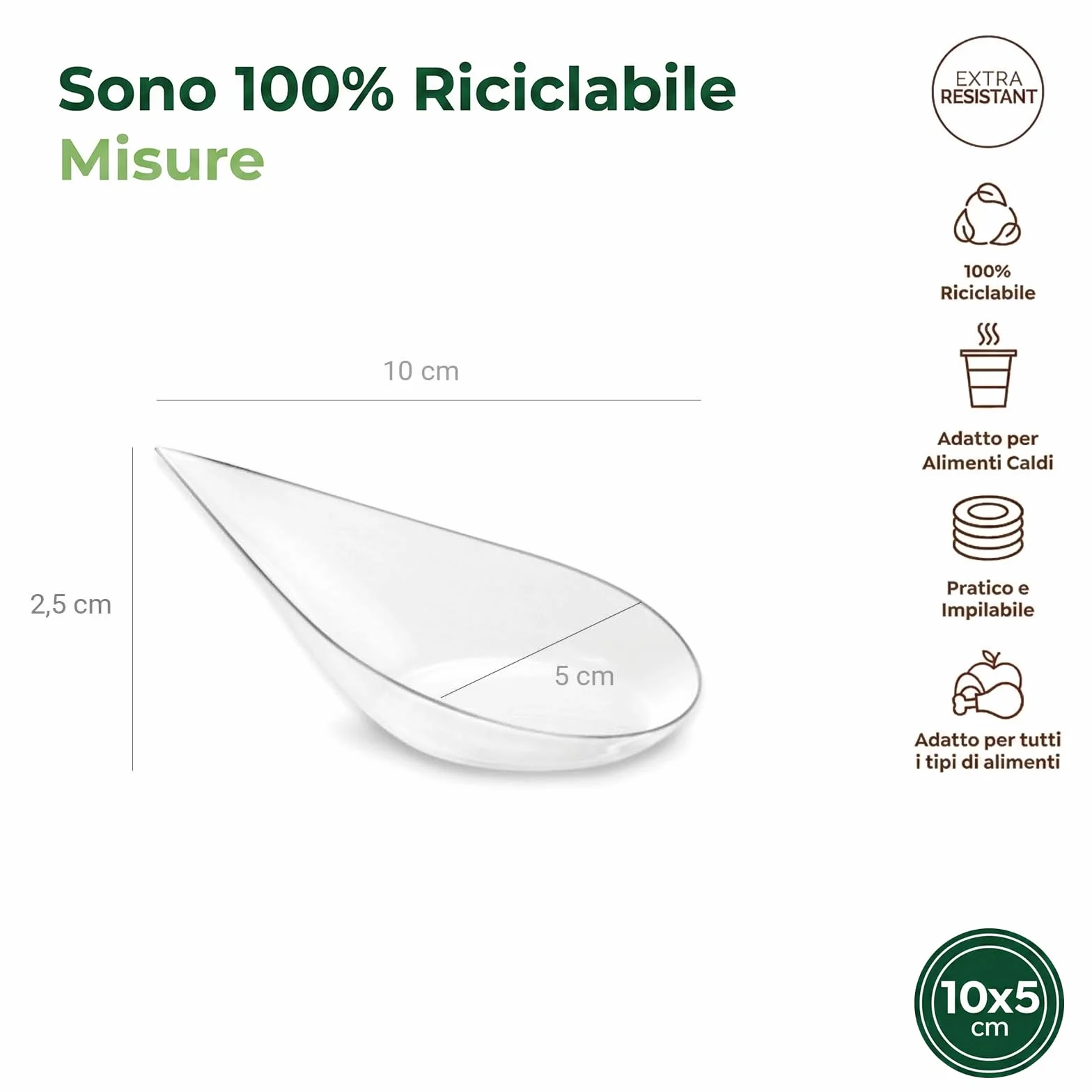 MAXI PRODUCTS 50 szt. Łyżka do cateringu łza kolor przezroczysty - 10,1 x 5 cm, z tworzywa sztucznego do recyklingu, catering, specjalne artykuły spożywcze, wydarzenia, degustacja, food trucks -