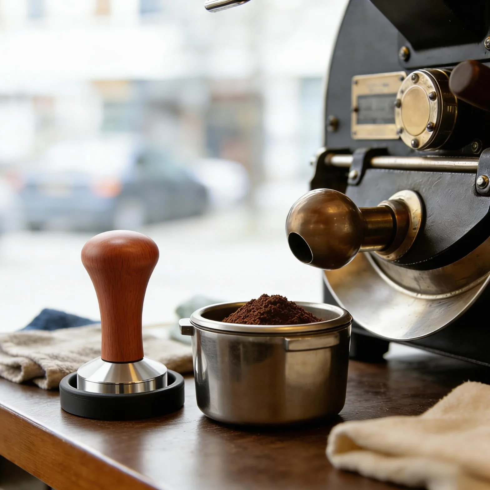 Tamper do espresso, 53 mm, tamper do kawy, z drewnianym uchwytem i matą silikonową, ubijak do kawy, silikonowy ubijak do kawy, ze stali nierdzewnej