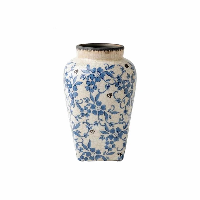 Wazon na kwiaty, salon, stolik kawowy, ganek, niebiesko-biała porcelana, retro, wazon ceramiczny z kropkami lodu, badanie parapetówki, dekoracja w stylu chińskim, dekoracja do salonu (M)