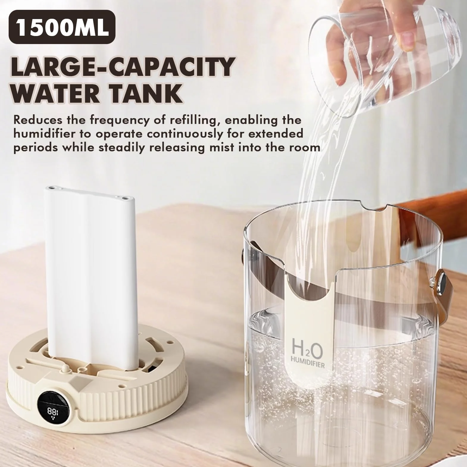Nikou nawilżacz powietrza 1,5L, nawilżacz powietrza z góry do pokoju dziecięcego, cichy ultradźwiękowy dyfuzor zapachowy z diodą LED do oświetlenia nocnego, dwukierunkowa dysza, do sypialni, do jogi