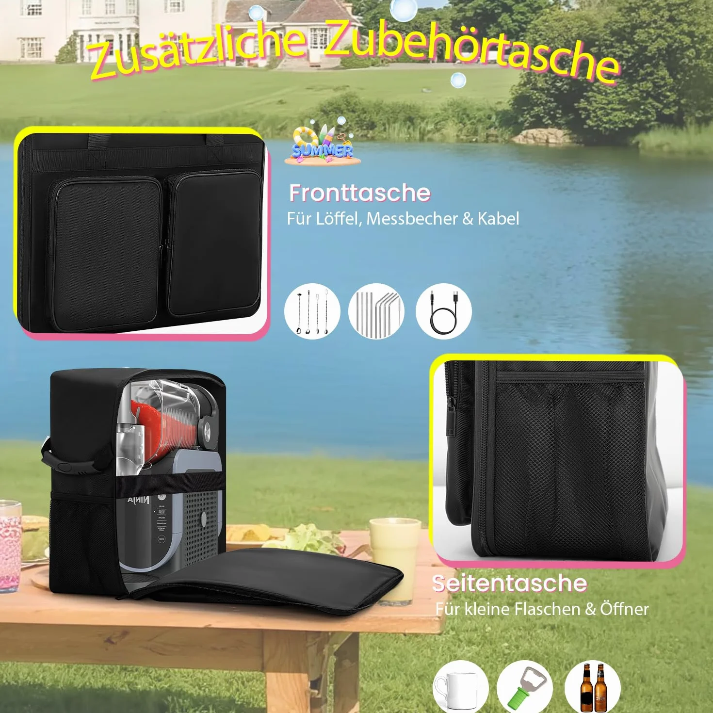 Torba do przenoszenia maszyny Ninja Slishie FS301/FS300, akcesoria do maszyny ninja lushie, przenośna torba do przechowywania na zewnątrz z otworem z przodu, konstrukcja z wieloma kieszeniami
