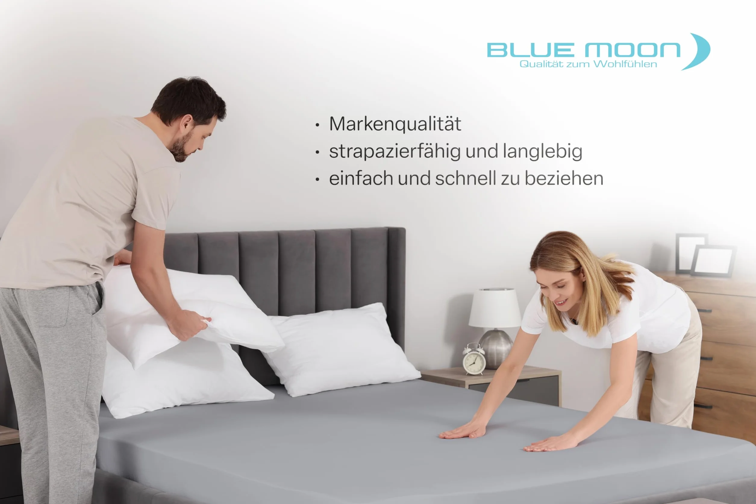 BLUE MOON Luksusowe prześcieradło z gumką – 180-200 x 200 cm – dżersej – 96% bawełna/4% elastan – 190 g/m² – wysokość materaca 30 cm – gumowane dookoła – nadaje się do boxspring– Öko-Tex – Made in