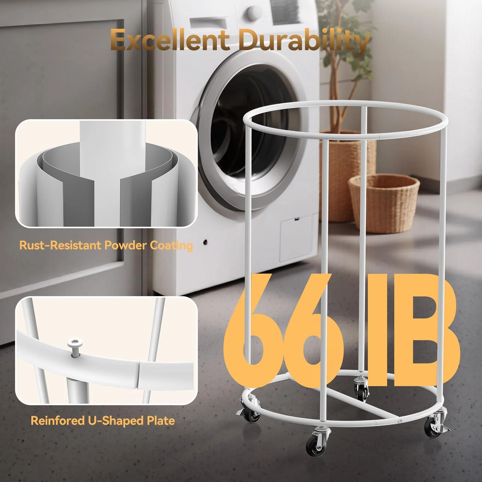 Kosze na pranie z rolkami, 150 l, duży kosz na pranie z metalową ramą i wodoszczelnym workiem, Laundry Baskets wózek na pranie do pralni, sypialni, łazienki, beżowy