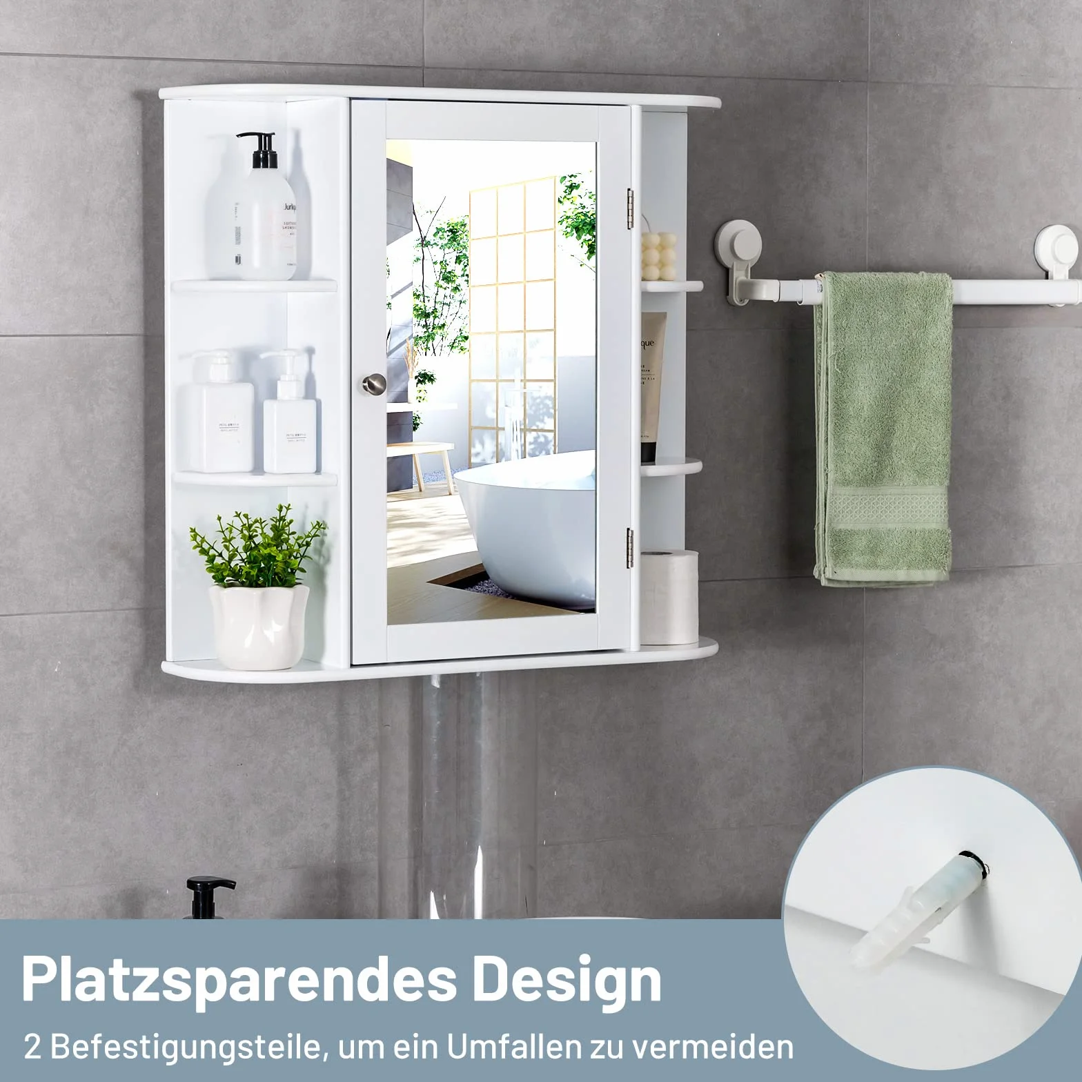 COSTWAY Wisząca Szafka Łazienkowa z Lustrem, 4 Zamykane Półki i 6 Otwartych, Drewniana, 66 x 17 x 63 cm, Biała – Duża Przestrzeń i Nowoczesny Design