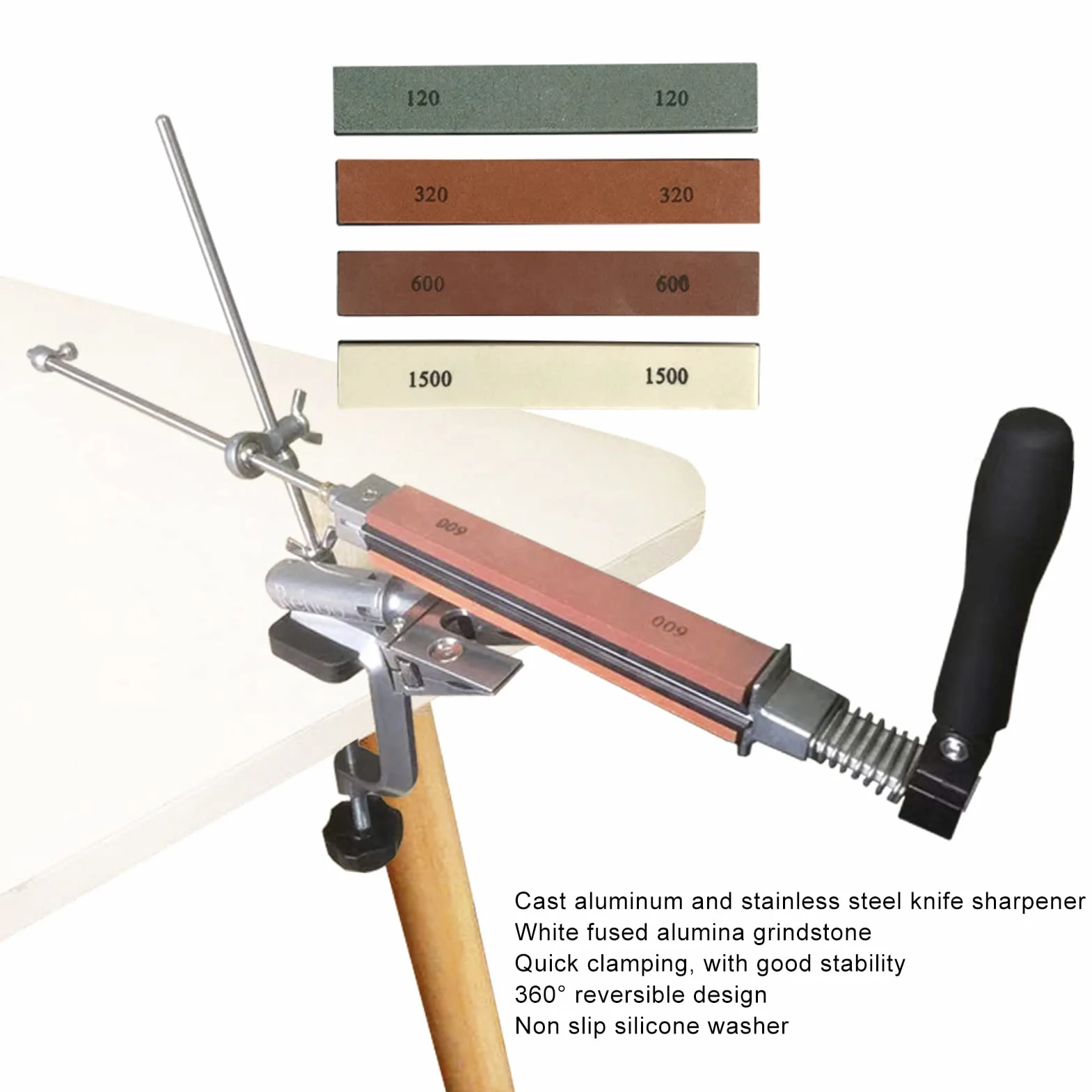 Zestaw do ostrzenia noży, 360° Flip Rotation Fixed Angle Knife Sharpening System with 4 Whetstones, Hex Wrench, Professional Kitchen Chef Knife Sharpening Kit, 120, 320, 600, 1500