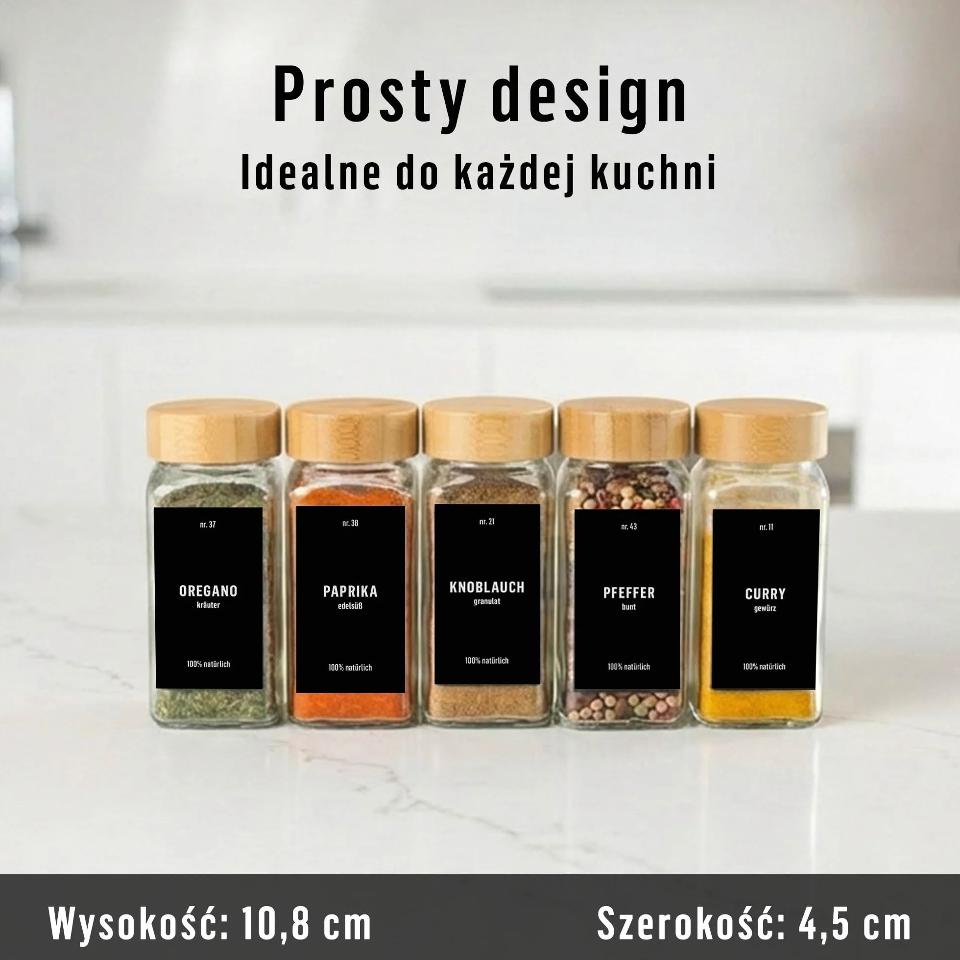 Deco haus® Słoiczki na Przyprawy z Nakrętką - Zestaw 36 sztuk - Różne Nasadki do Wytrząsarek, Lejek, Pędzelek, Etykiety i Kreda - Idealne do Naszych 4 Stojaków na Przyprawy - 120 ml, 10,8 x 4,5 cm