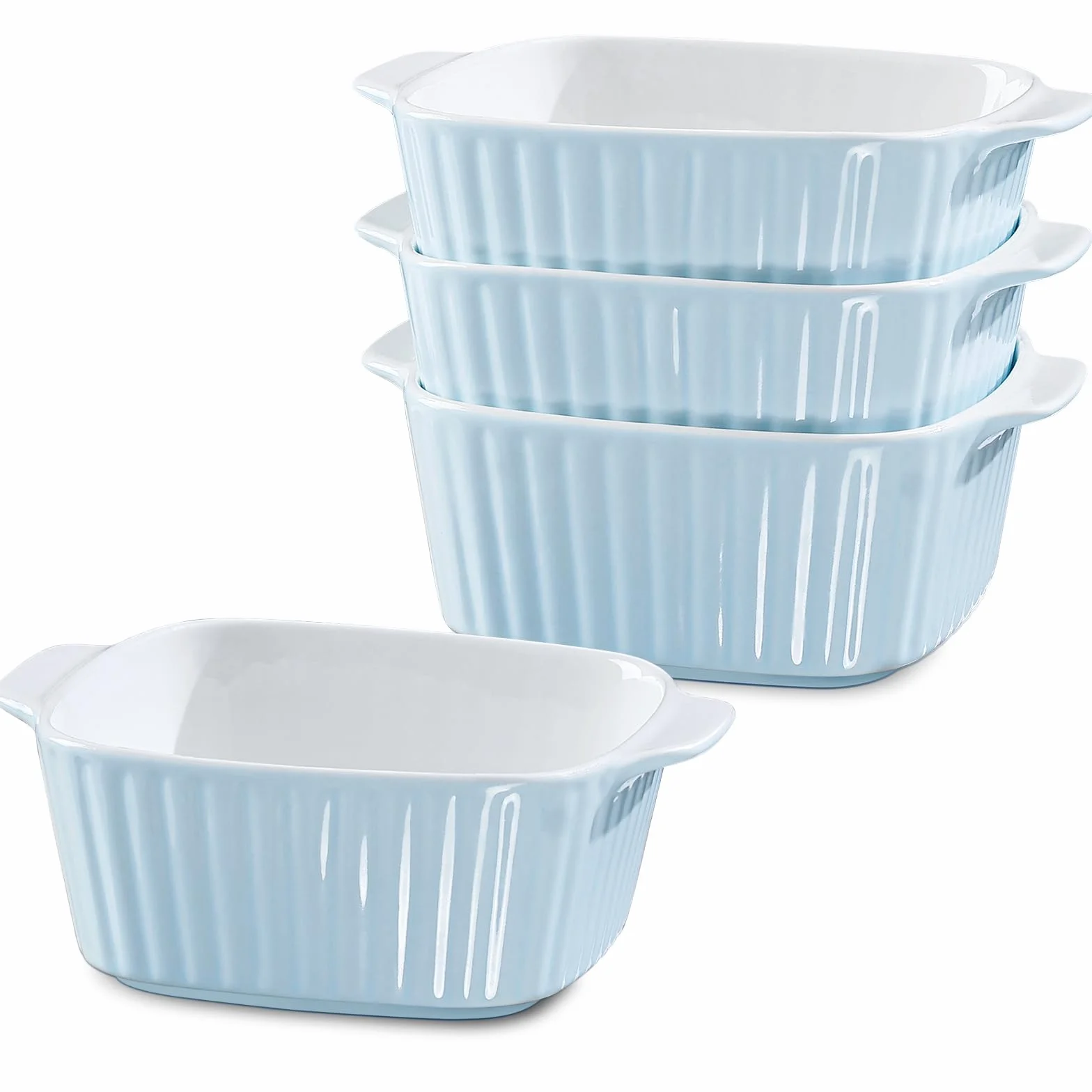 NUTRIUPS Zestaw 4 ceramicznych naczyń do pieczenia 13 uncji, kwadratowe naczynia do pieczenia, małe naczynie do pieczenia 400 ml do fritkownicy, ceramiczne naczynia do pieczenia z uchwytami