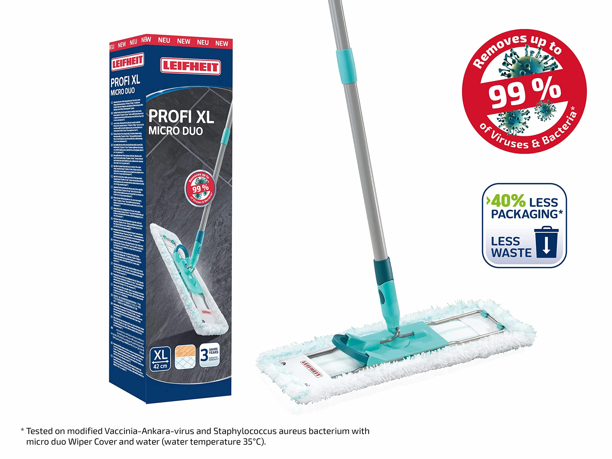 Leifheit Profi XL micro Duo mop stalowy uchwyt 146 cm mikrofibra system click 360°