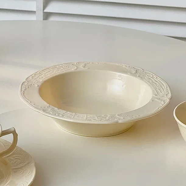 Talerz obiadowy kremowy kolor zastawa stołowa ceramiczny talerz do makaronu okrągła miska do makaronu domowy talerz na zupę restauracja kawiarnia talerz sałatkowy prosty talerz deserowy jednolity