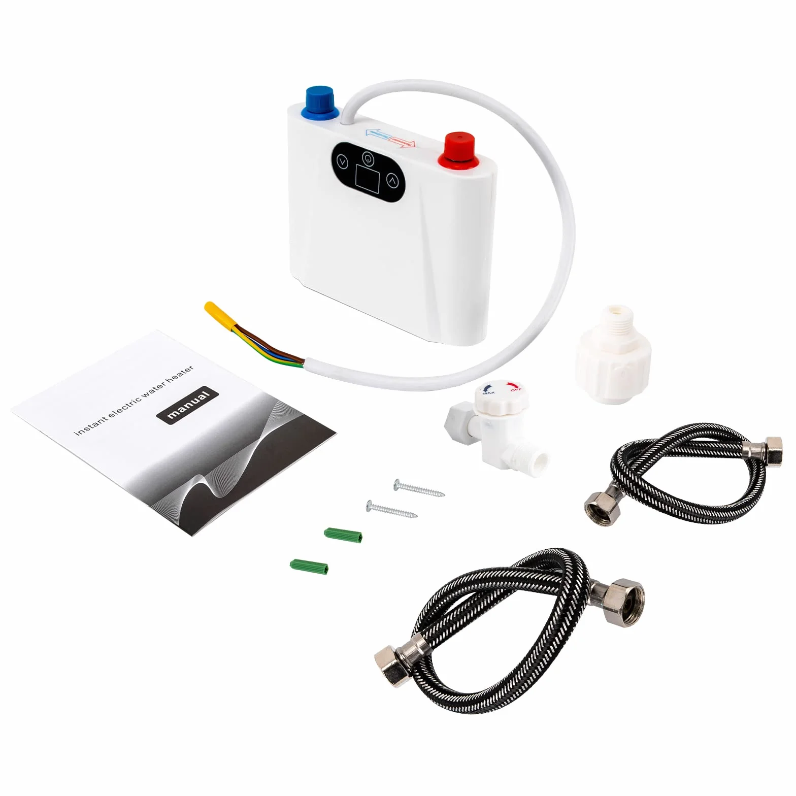 Elektryczny mały przepływowy podgrzewacz wody ABS + odlew aluminiowy, elektroniczny podgrzewacz wody, wodoszczelny, IPX4, mini urządzenie kuchenne ze wskaźnikiem temperatury LED do kuchni