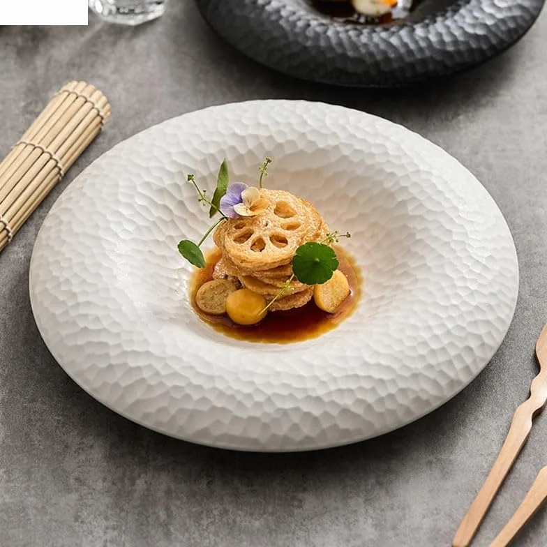 Tekstura Ceramiczny Talerz Głęboki Talerz Deserowy Talerz Sałatkowy Talerz Makaronu Talerz Zimnego Dania Zastawa Stołowa Talerze Obiadowe (B 10.8 Cala)