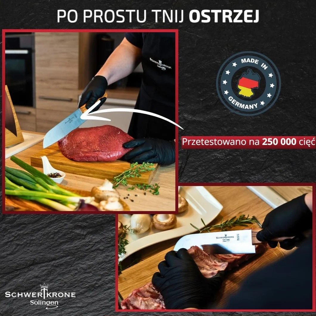 Schwertkrone Solingen Premium Santoku nóż szefa kuchni, ostrze 15 cm, uchwyt z drewna oliwkowego, idealny do mięsa i warzyw – nóż Santoku