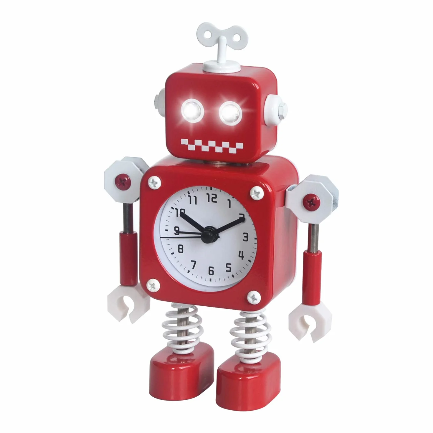 Diskary Robot budzik, cichy budzik z migającymi światłami oczu i obrotowym ramieniem, Prezent Dla Dzieci (czerwony)