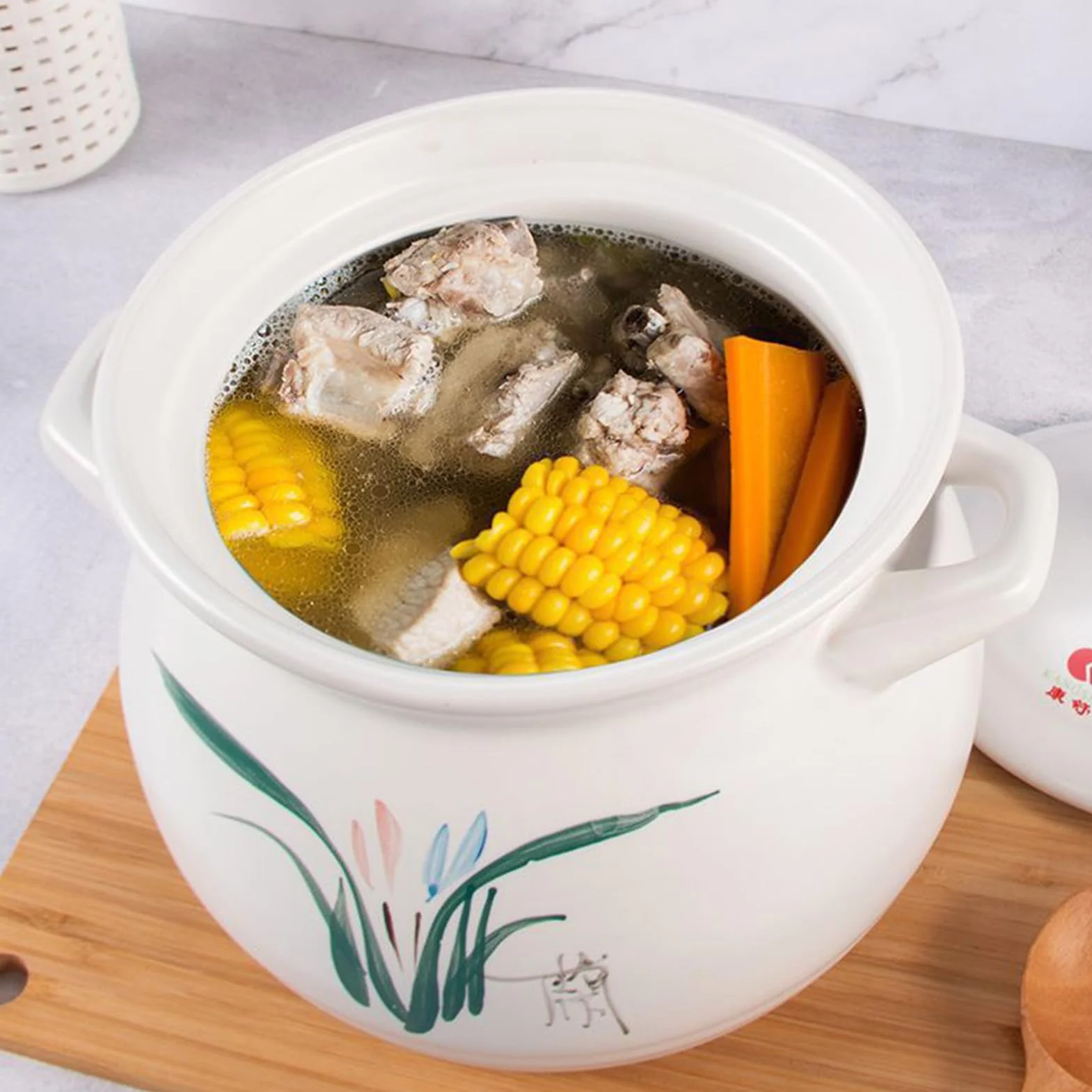 Ceramiczny garnek do duszenia, Małe miedziane rondle, garnki z pokrywką, ceramiczne(5.5L/5Quarts)