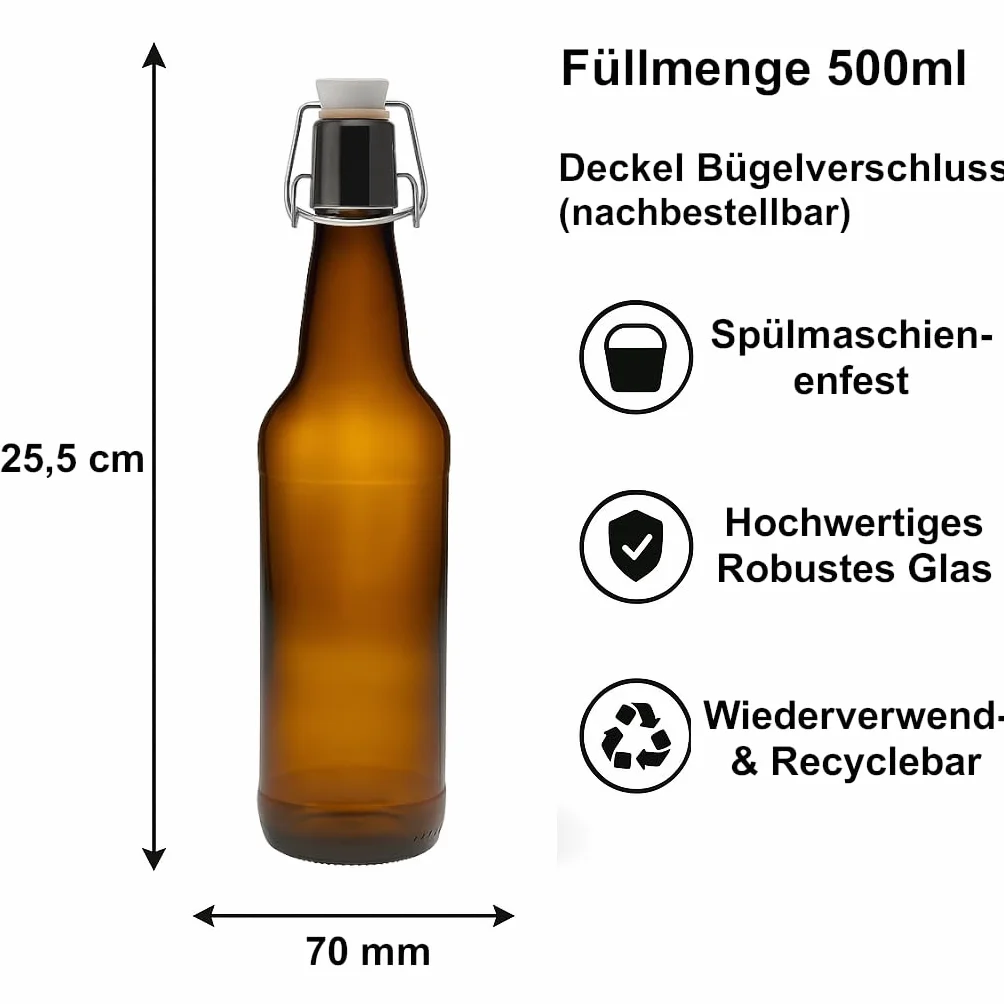 Szklane butelki z mechanicznym korkiem 500 ml 10 szt