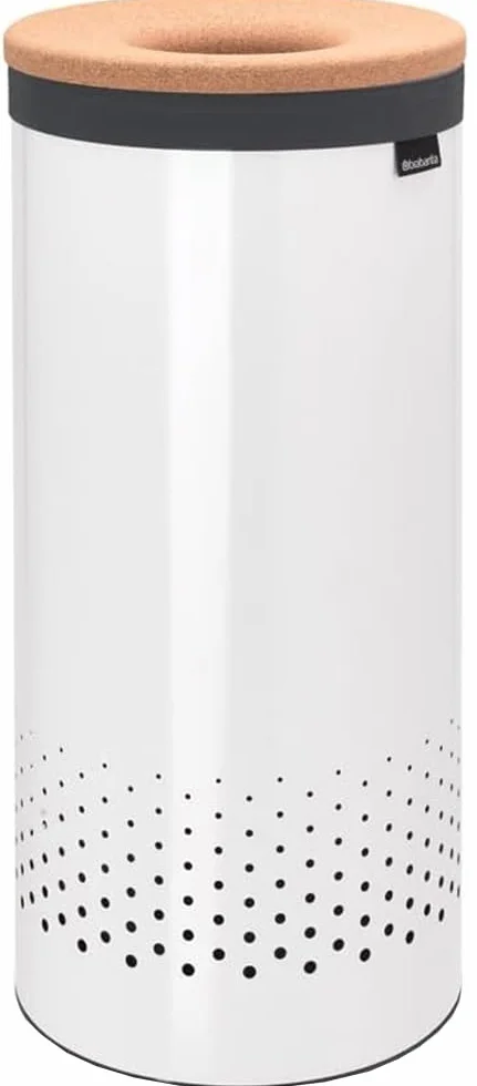 Brabantia Stalowy kosz na bieliznę 35L, pokrywa z korka, Biały
