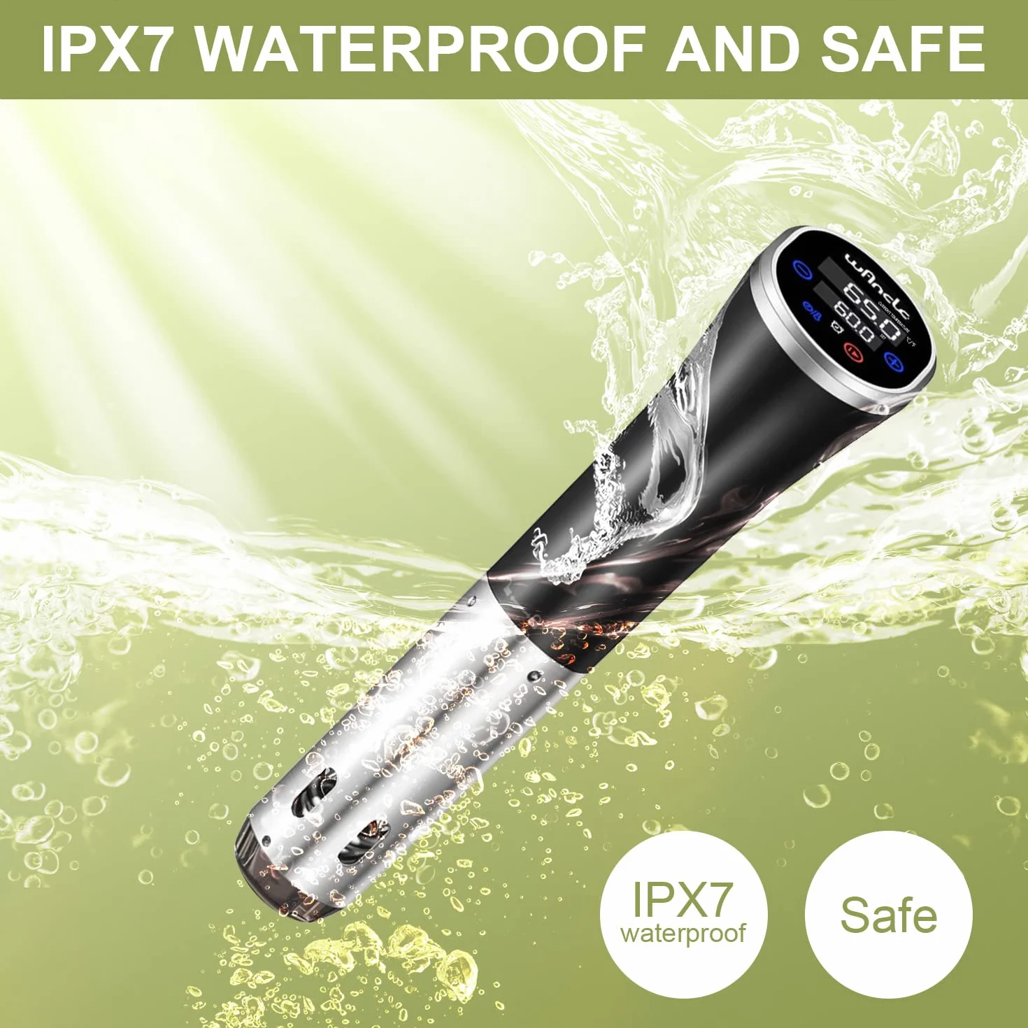 Wancle Sous Vide Maszyna Sous Vide Precyzyjny Cooker 1100W Sous Vide Cooker IPX7 Wodoodporny Cyrkulator Zanurzeniowy z Funkcją Rezerwacji Łatwy do Przechowywania (Czarny)