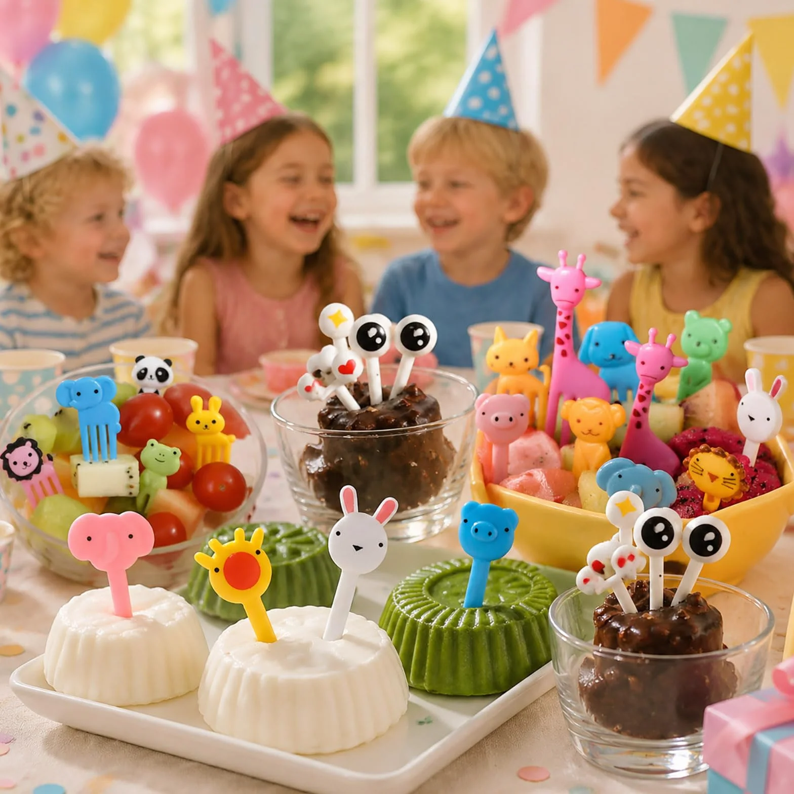 55 szt. Plastikowe Widełko Owocowe ze Zwierzęcym Dekoracje, Urocze Picks Food do ciasta Deser Owocowy, wielokrotnego użytku Mini Toothpick Bento Box Party Supply Lunch Akcesoria (losowy styl)