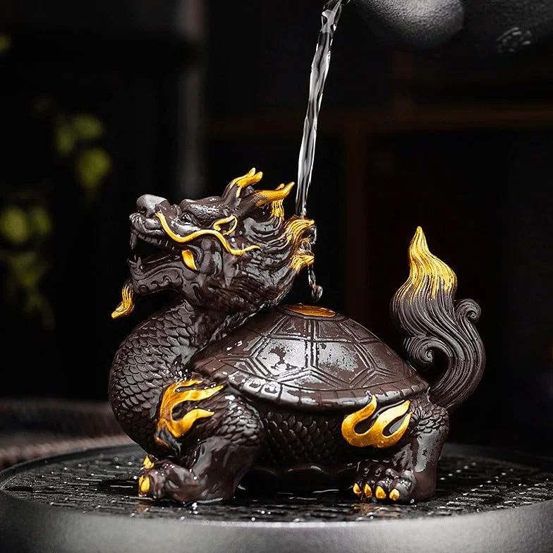 Zwierzęta herbaciane Purple Sand Dragon Turtle Tea Czapka z daszkiem, dekoracja wejściowa, domowy stolik do herbaty, zestaw do herbaty Kung Fu, Zen Ceremonia herbaty Figurki dla zwierząt domowych (A)
